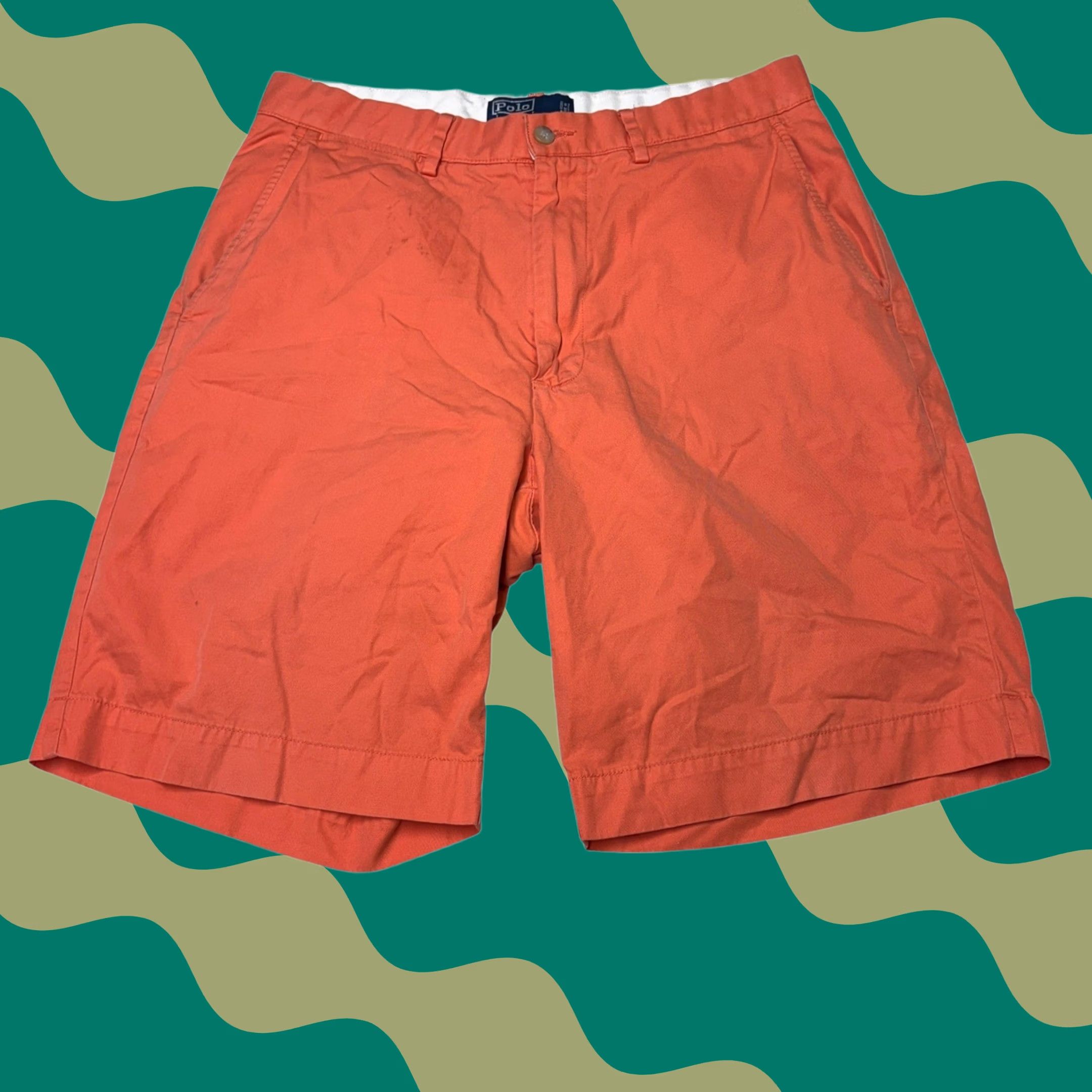 Polo Ralph Lauren Polo Ralph Lauren Mens Chino Shorts 32x9 Coral Orange Cotton Twill Flat Front Classic Casual Mens Size US XS / EU 42 / 0 - 1 Thumbnail