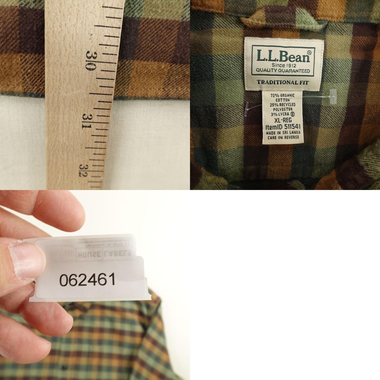 Vintage LL Bean Shirt Mens XL Green Plaid Comfort Stretch Flannel Outdoor Button-Up Button-Down Collar Size US XL / EU 56 / 4 - 8 Thumbnail