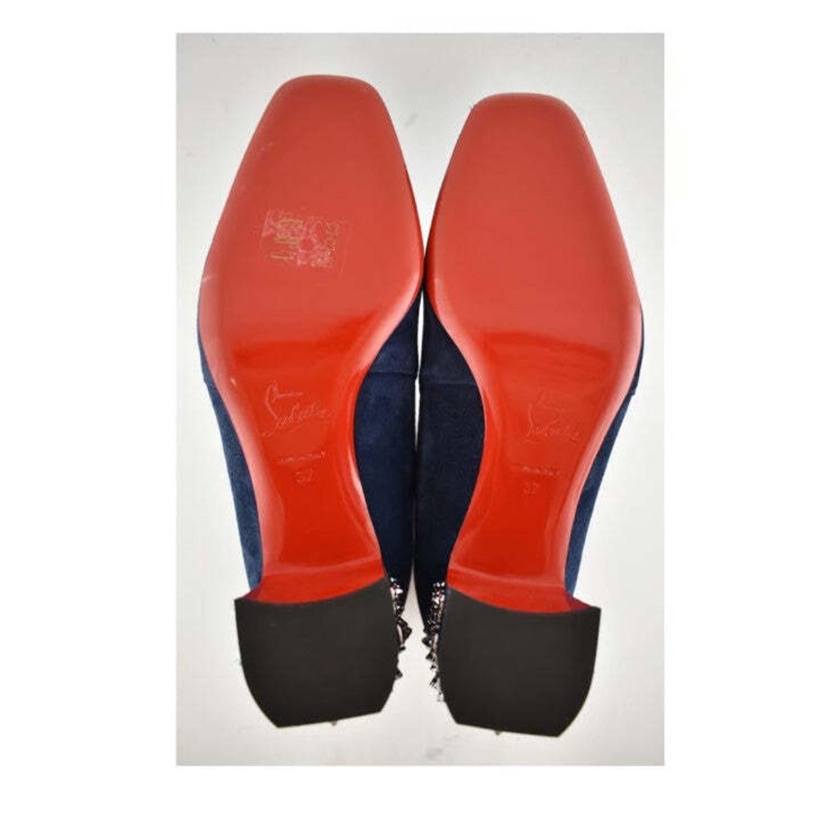Christian Louboutin Study 55 Blue Suede Silver Spike Block Heel Ankle Boot 37 Size US 7 / IT 37 - 9 Thumbnail