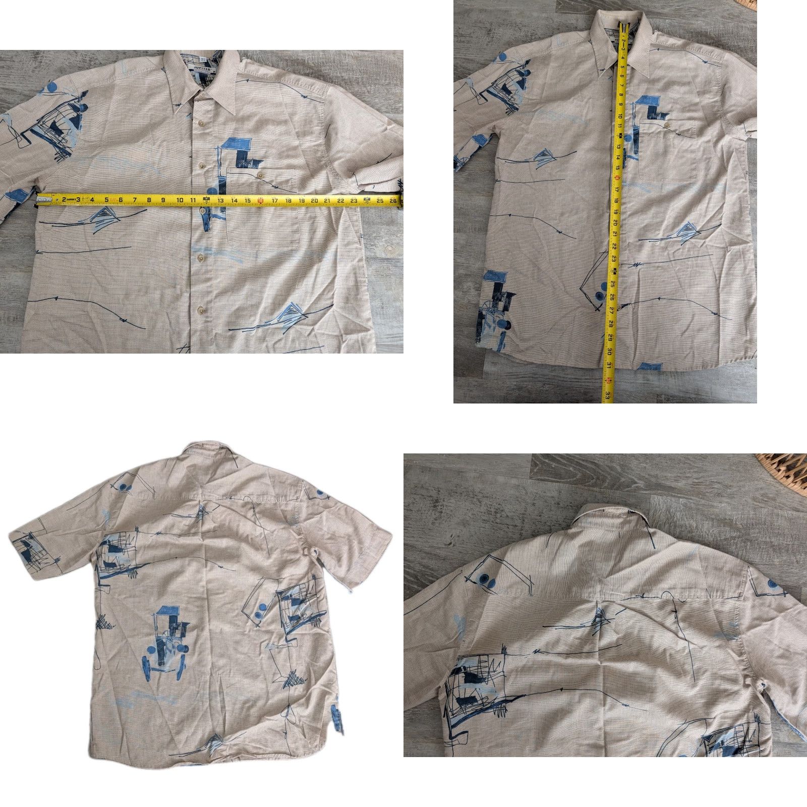 Vintage VINTAGE Jupiter Camp Shirt Mens Linen Blend Short Sleeve Button-Up Beige 90s Abstract L Mens Size US L / EU 52-54 / 3 - 8 Thumbnail