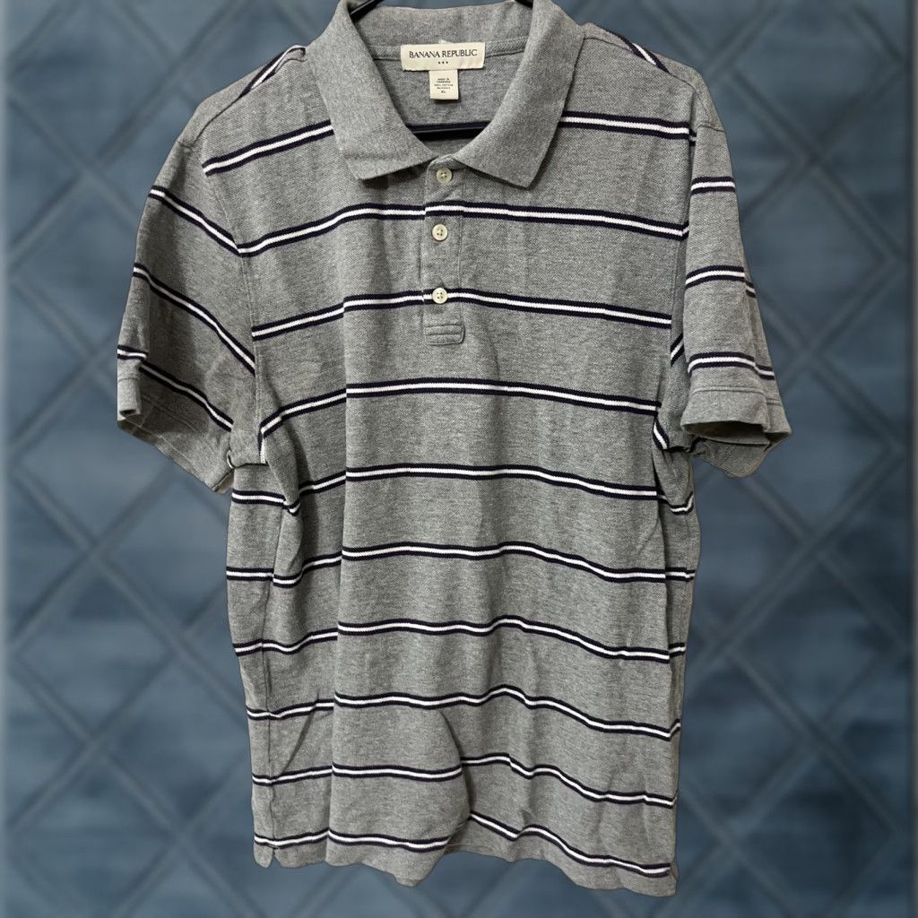 Banana Republic VINTAGE Banana Republic Polo Shirt XL Gray Striped Short Sleeve Casual Preppy Mens Size US XL / EU 56 / 4 - 1 Thumbnail