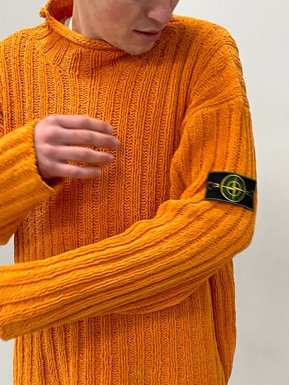 image of Italian Designers x Stone Island Vintage Sweater Golf 90's President in Orange, Men's (Size XL)