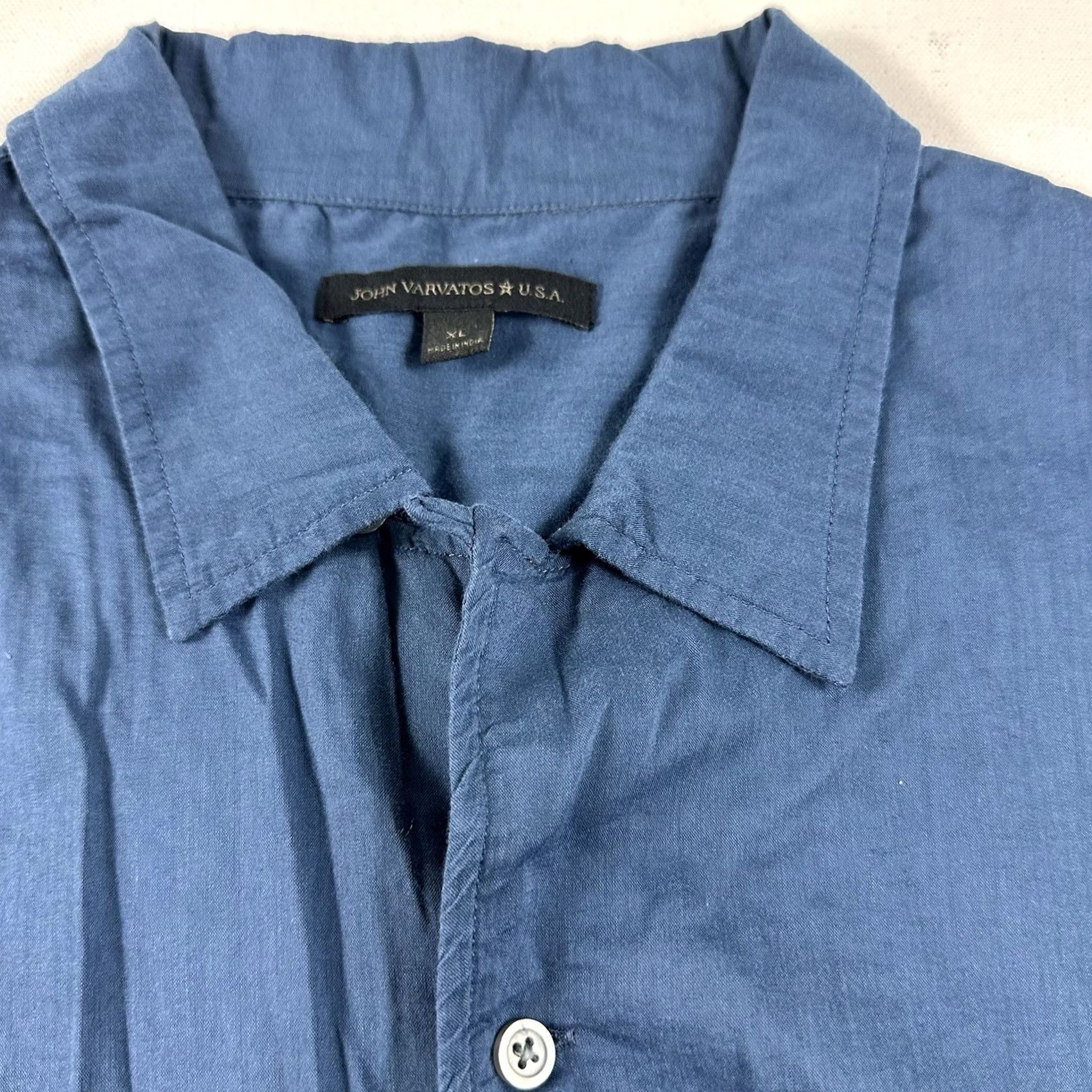 John Varvatos VINTAGE John Varvatos Camp Button Up Shirt Mens XL Blue Solid Lightweight Short Sleeve Collar Button-Up Mens XL Blue Solid Size US XL / EU 56 / 4 - 5 Thumbnail