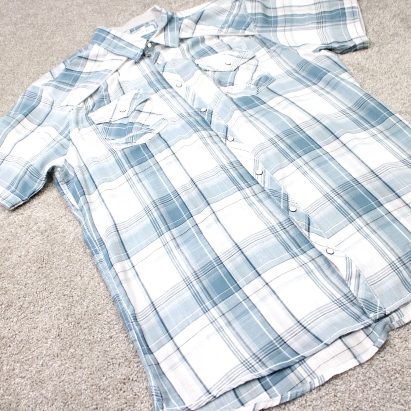 BKE BKE Shirt Mens 2XL XXL Blue/White Plaid Pearl Snap Short Sleeve Standard Fit Size US XXL / EU 58 / 5 - 5 Thumbnail