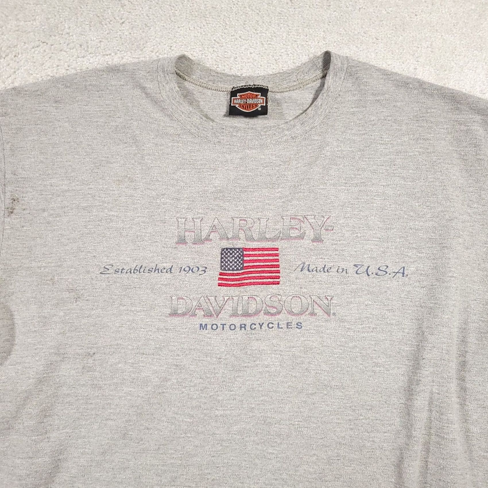 Harley Davidson VINTAGE Harley-Davidson USA Made Flag T Shirt Mens XL Heavy Knit Motorcycle Grunge Shirt Mens XL Black/Gray Size US XL / EU 56 / 4 - 3 Thumbnail