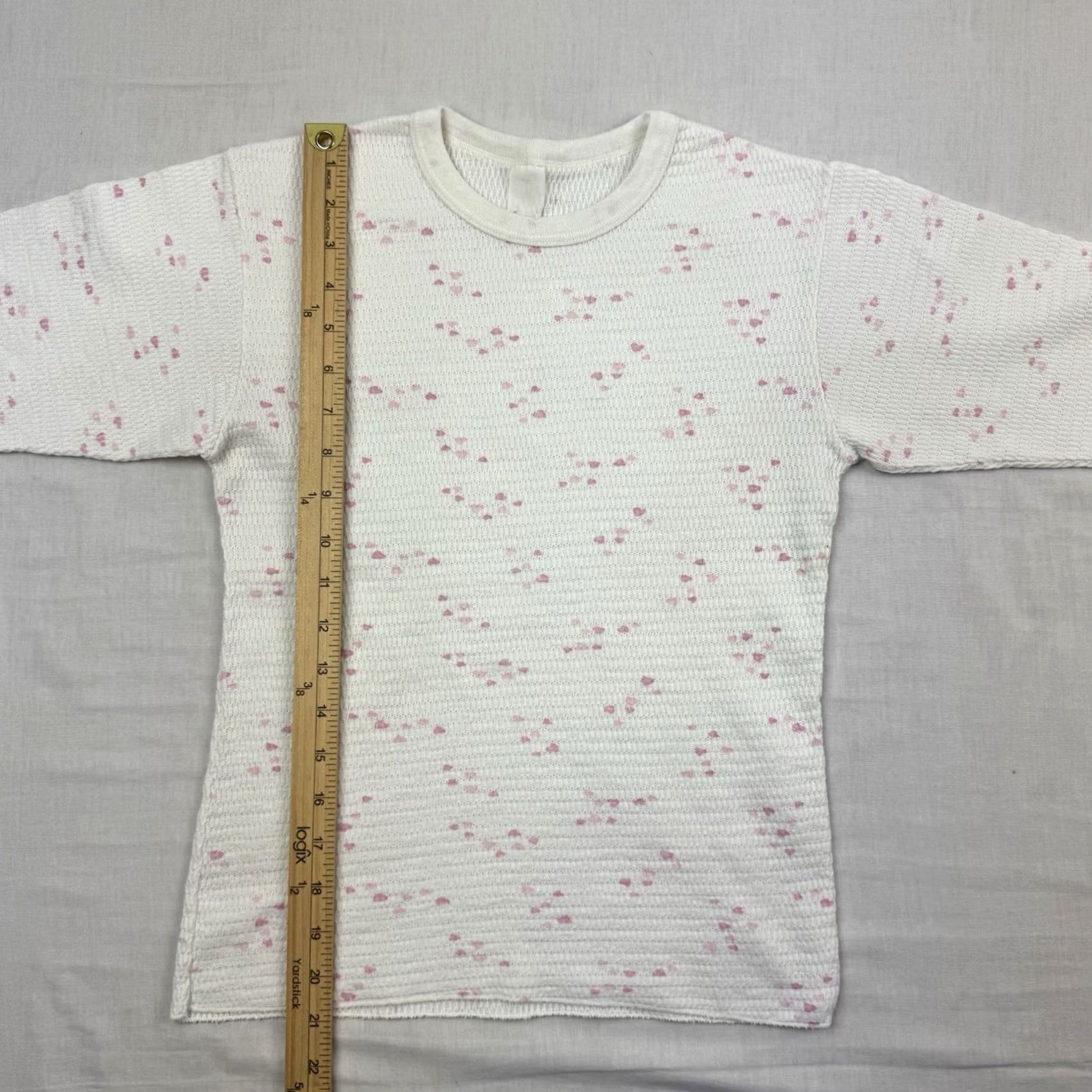 Vintage VINTAGE American Shirt Womens Small Crew Neck Long Sleeve Thermal Heart Printed 70s 80s Hipster Grunge White Cotton Slim Vintage Size S / US 4 / IT 40 - 6 Thumbnail