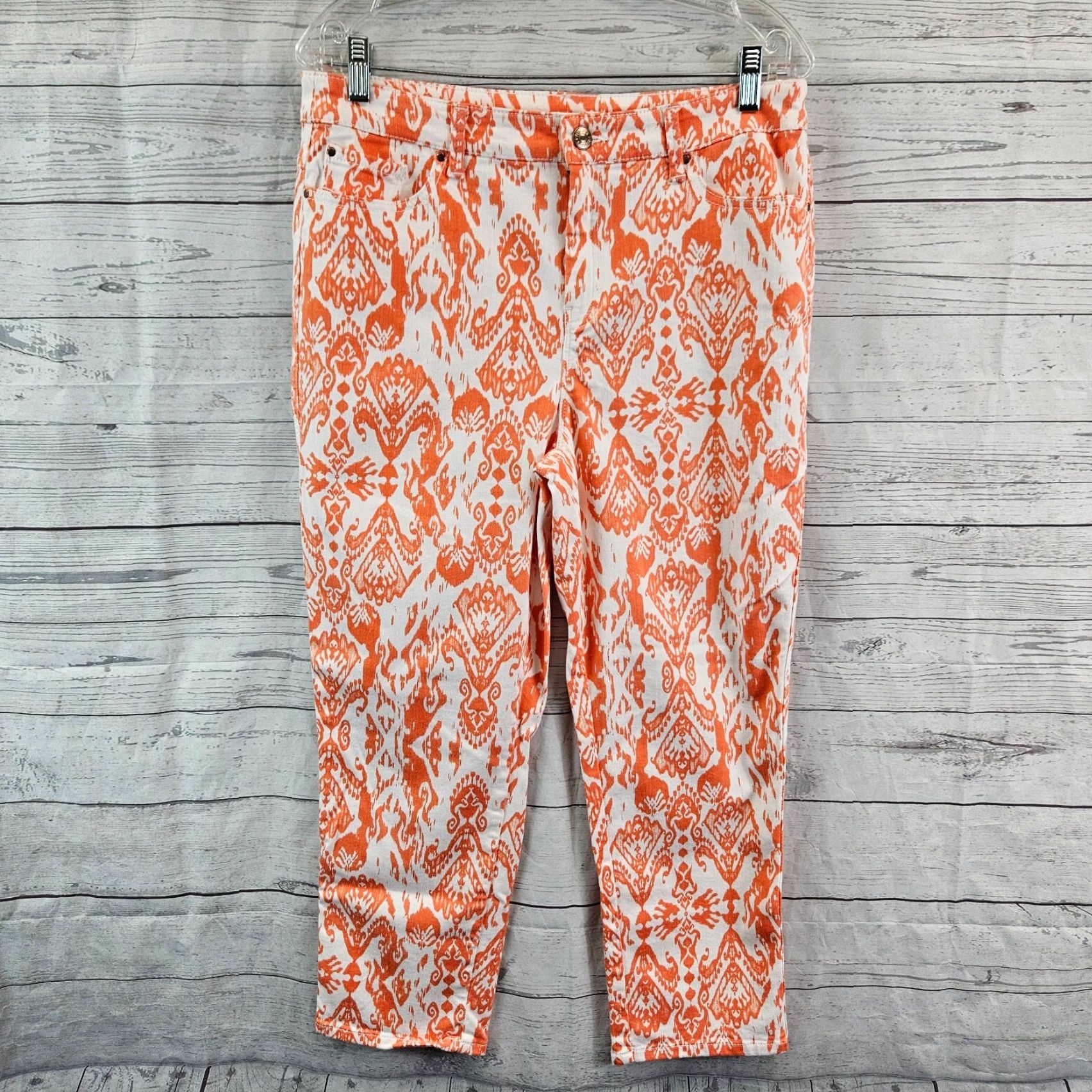 Vintage Chico's Womens Cropped Jeans Size 10 Orange White High Rise Cotton Blend Denim 24 Inseam Womens Size 32" / US 10 / IT 46 - 2 Thumbnail