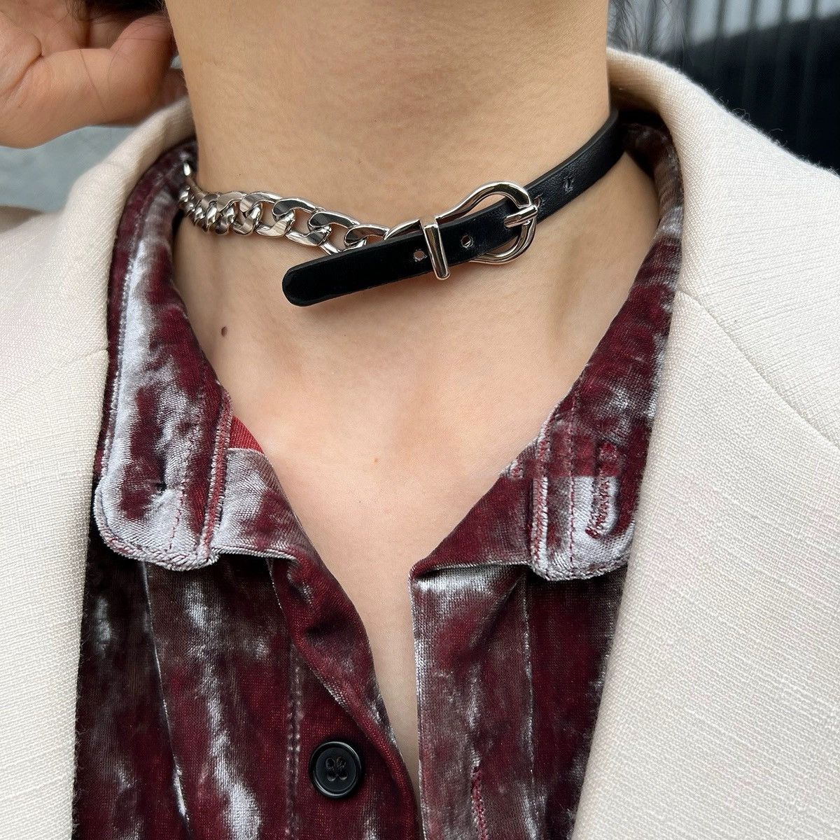 Japanese Brand × Jewelry Fashion punk cuban link chain belt choker necklace Size ONE SIZE - 2 Thumbnail