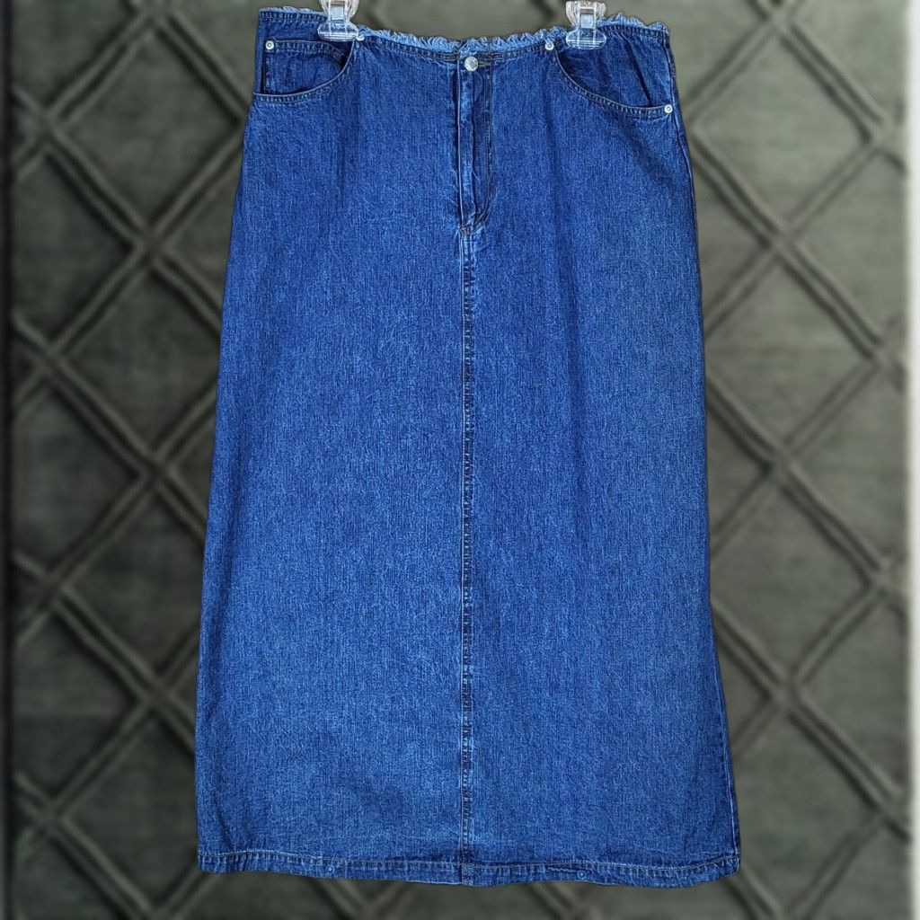 Denime Adriana Sport Womens Denim Maxi Skirt 12 Blue Slit Waist Frayed Back Length 36" Size 34" / US 12 / IT 48 - 1 Thumbnail