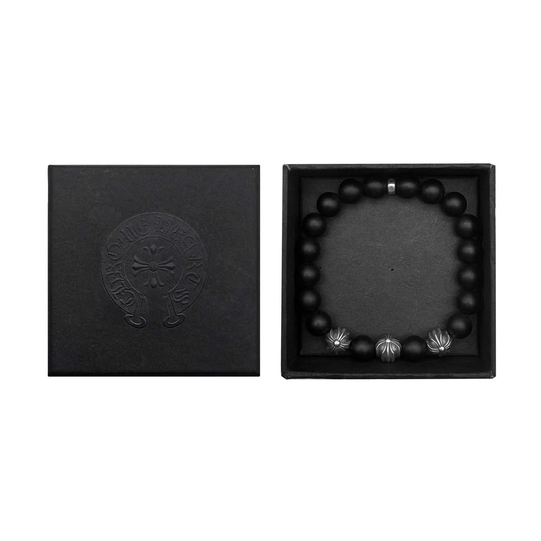 Chrome Hearts Chrome Hearts 10mm Frosted Black 4 Silver Beaded Bracelet Size ONE SIZE - 4 Thumbnail