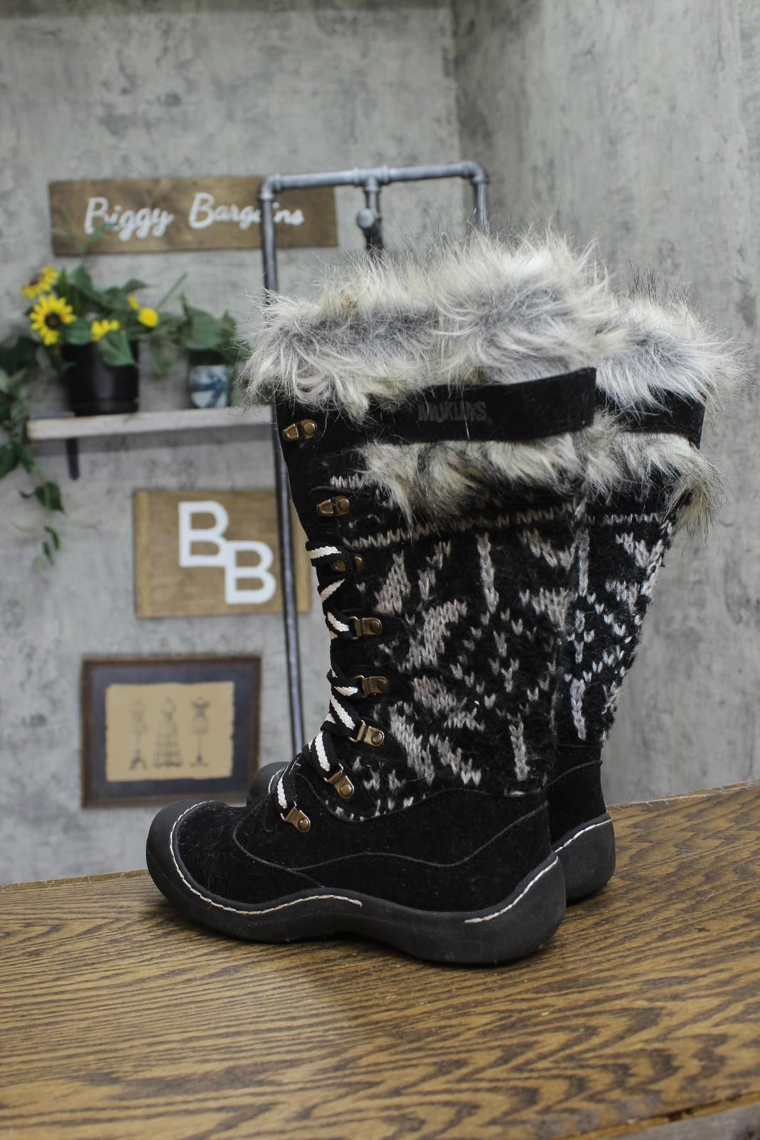 Other Muk Luks Faux Fur Calf Winter Boots Lace Up #4464 Black 6m Size US 6 / IT 36 - 3 Thumbnail