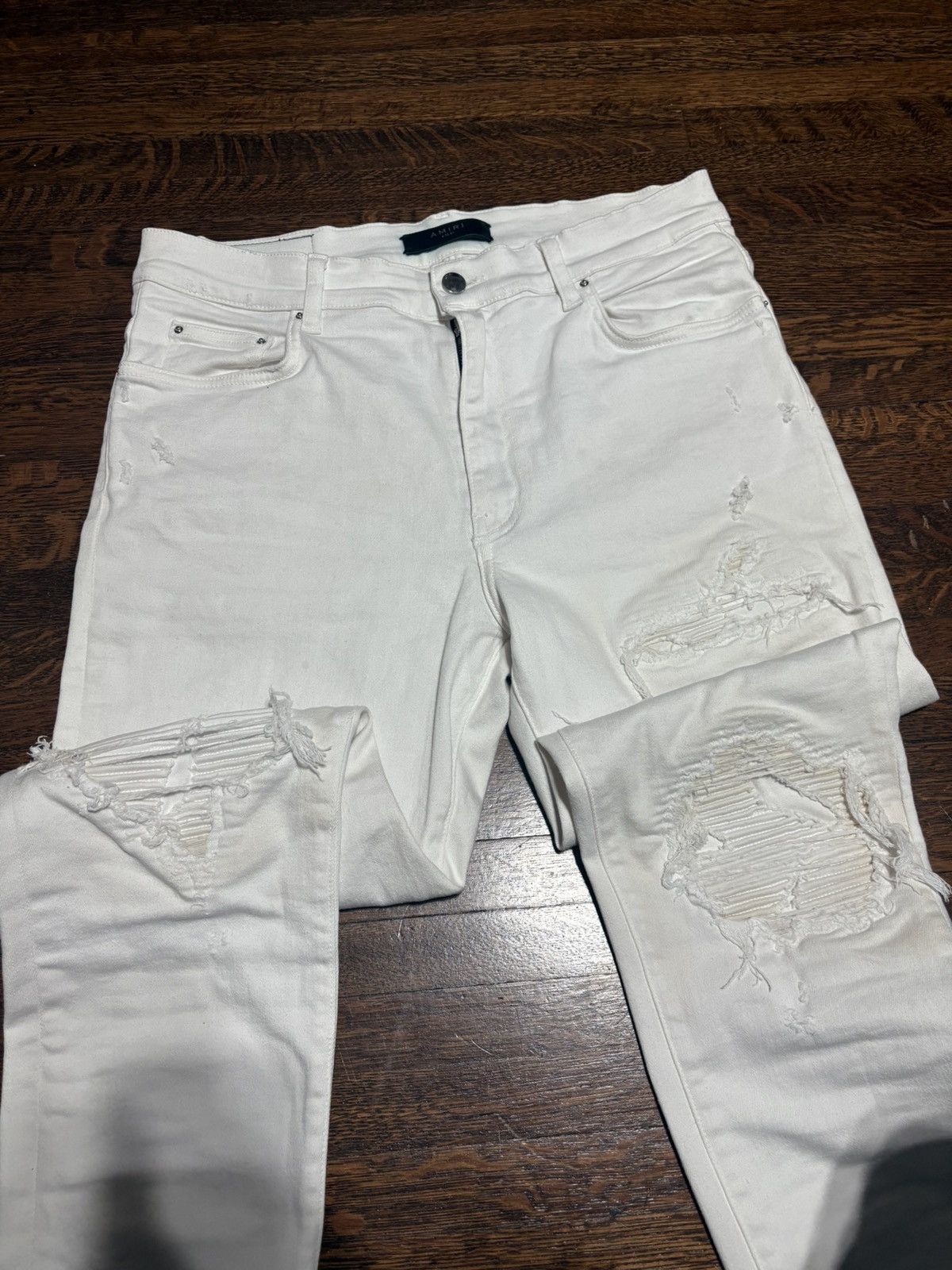 Amiri Amiri MX1 Distressed White Skinny Jeans Size US 34 / EU 50 - 2 Thumbnail