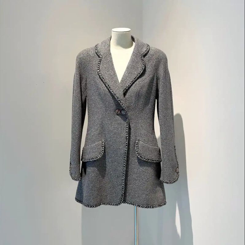 Chanel Chanel Gray Cotton Blend Mid-Length Coat 0089 Size S / US 4 / IT 40 - 1 Thumbnail