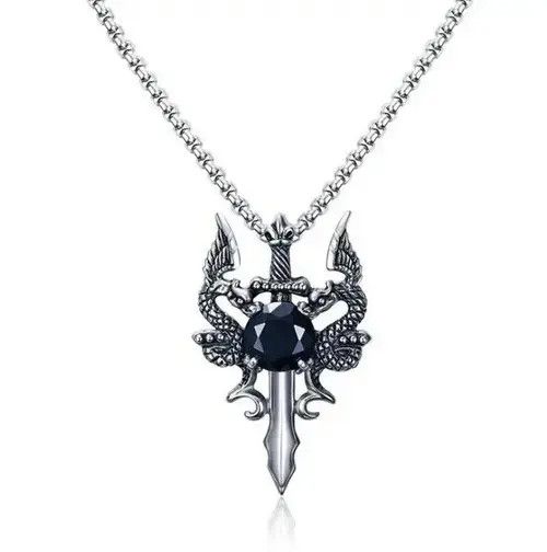 Jewelry Double Dragon Sword Pendant Necklace Size ONE SIZE - 6 Thumbnail