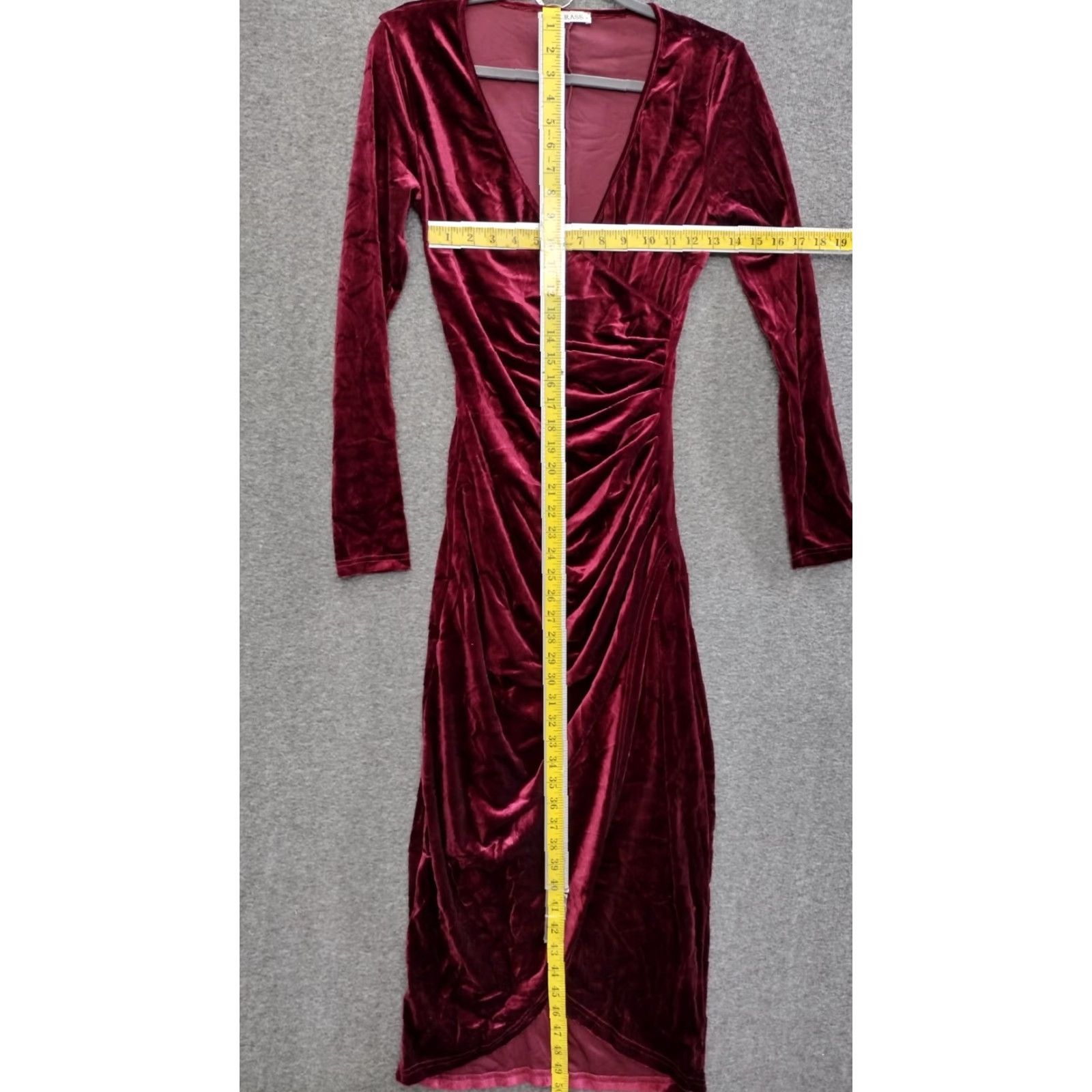 Velvet Dirass Women Dress S Burgundy Velvet Bodycon Ruched Cocktail Over Lap Dress Size S / US 4 / IT 40 - 4 Thumbnail