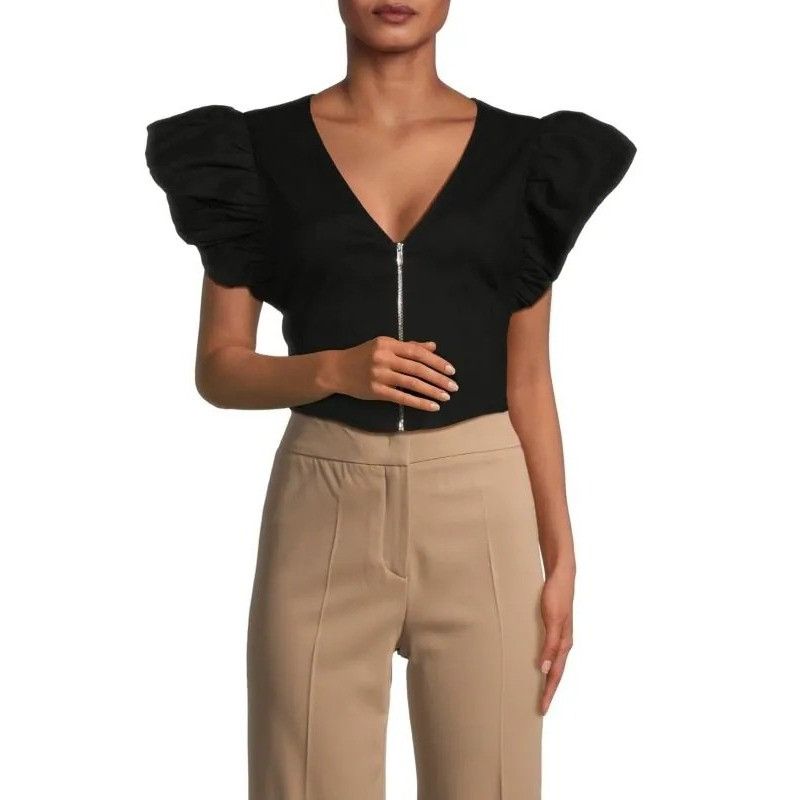 Derek Lam 10 Crosby Derek Lam 10 Crosby Genna Black Balloon Sleeve Crop Top Size S / US 4 / IT 40 - 1 Thumbnail