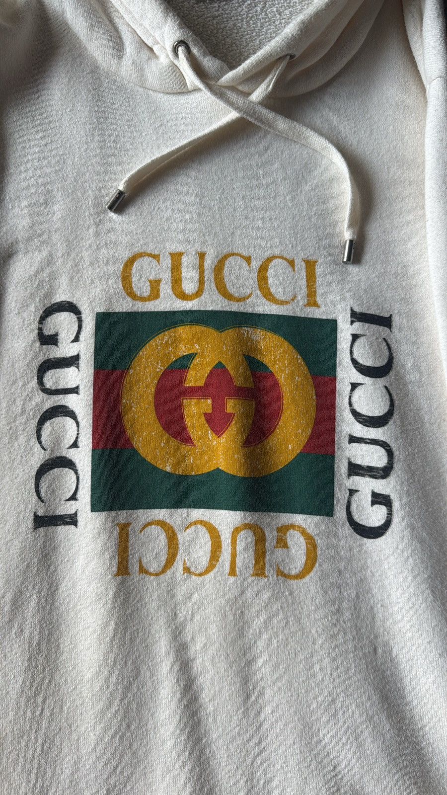 Gucci Gucci Box Logo Distressed Cream Hoodie Size US L / EU 52-54 / 3 - 2 Thumbnail
