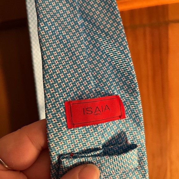 Isaia Isaia neck Tie 7 fold 100% silk blue and white handmade IT Size ONE SIZE - 3 Thumbnail