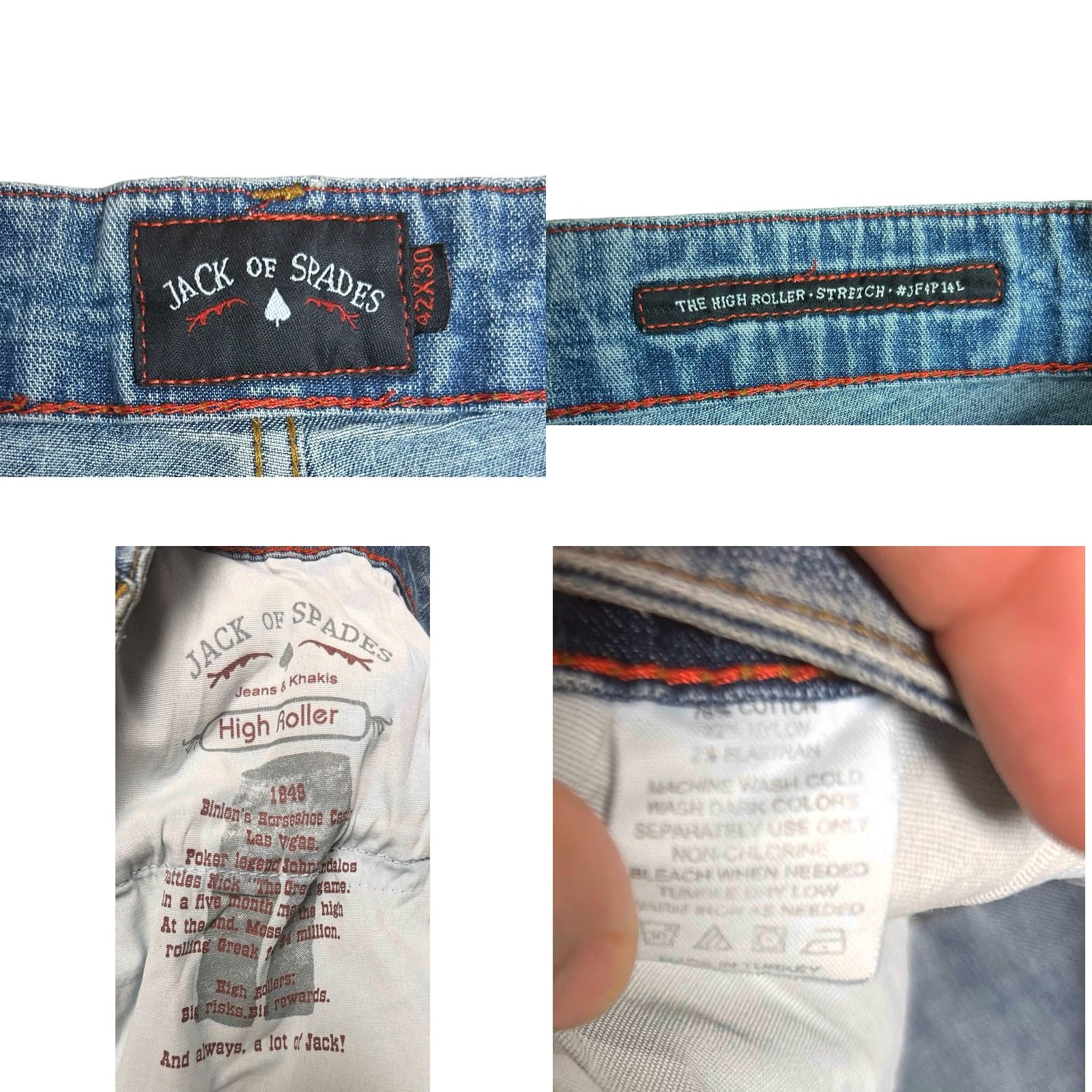 Vintage Jack Of Spades Jeans Men 42x30 The High Roller Stretch Denim Straight Leg Regular Fit Blue 5-Pocket Logo Vintage No Size US 42 / EU 58 - 8 Thumbnail