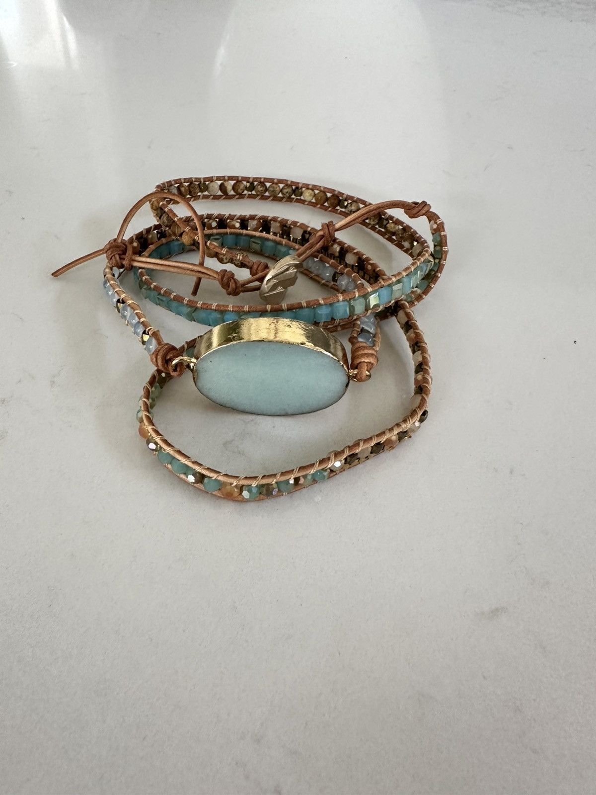 Other Boho Natural Stone Crystal Leather Bead Wrap Bracelet Size ONE SIZE - 5 Thumbnail