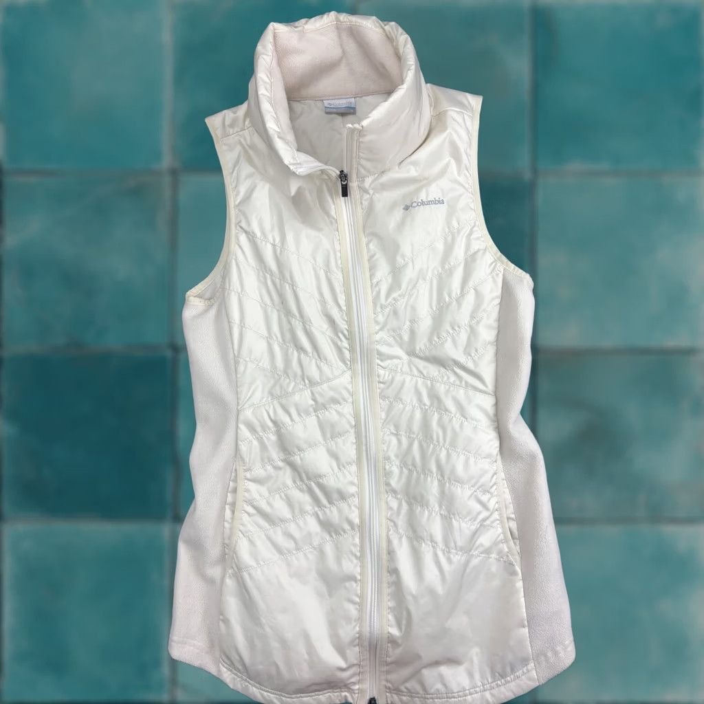 Vintage Columbia Vest Womens Medium White Quilted Fleece Lined Full Zip Pockets Size M / US 6-8 / IT 42-44 - 1 Thumbnail
