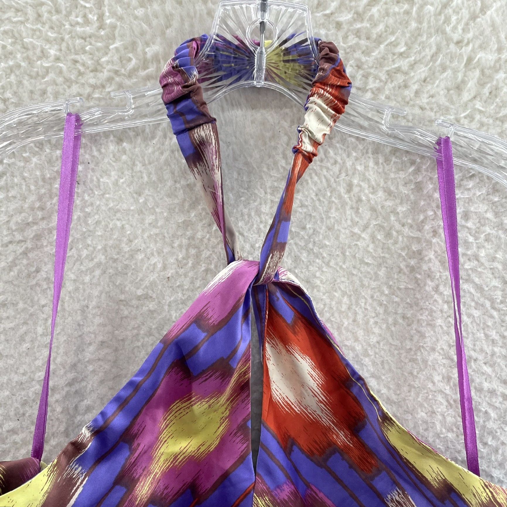 Vintage VINTAGE Y2K Halter Top Purple Satin 70s Groovy Disco Pattern Keyhole Shirt M Womens Size M / US 6-8 / IT 42-44 - 3 Thumbnail