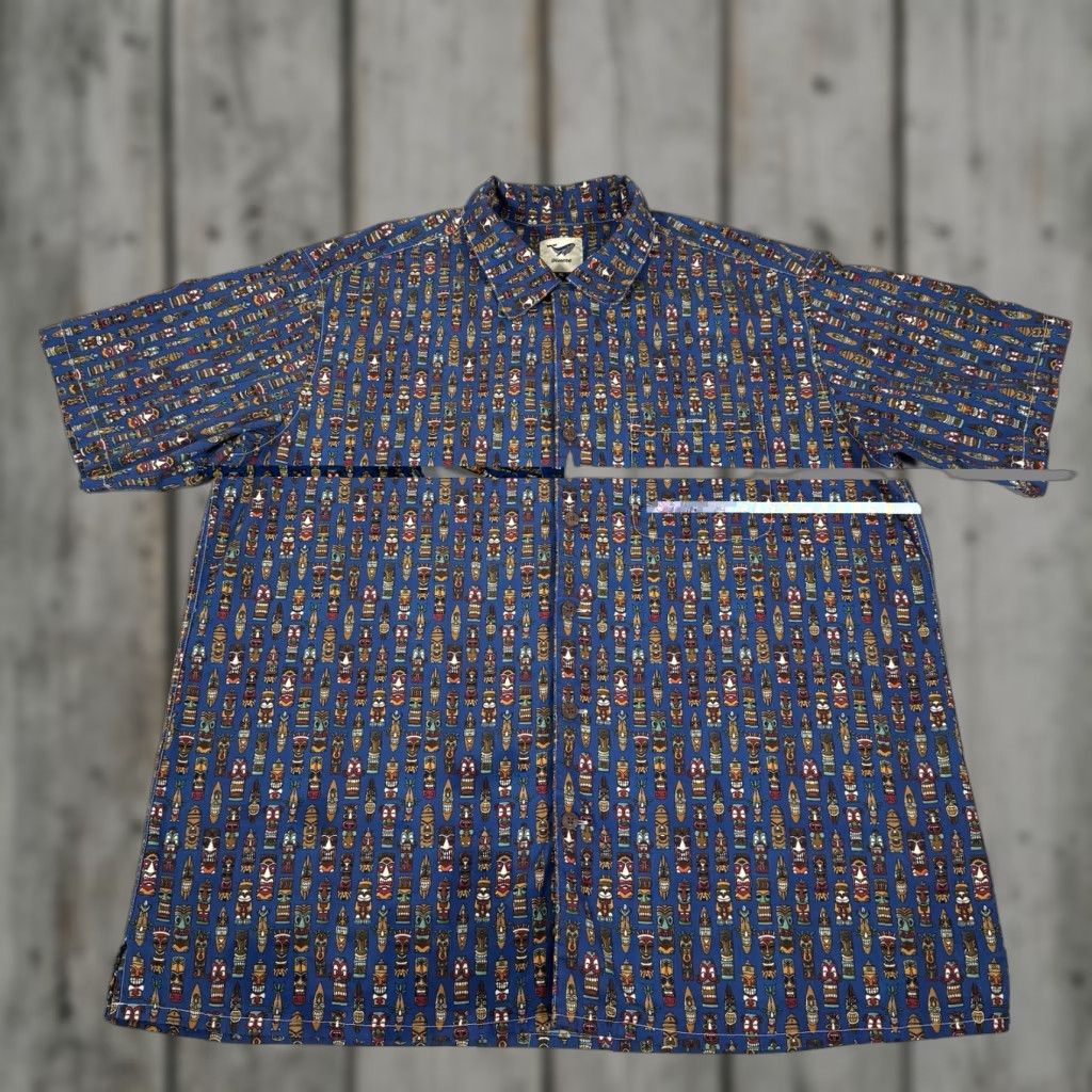 Vintage Yiume Shirt Men XL Blue Hawaiian Tiki Button Up Floral Short Sleeve Beach Preppy Casual Travel Navy Marine Tropical Size US XL / EU 56 / 4 - 1 Thumbnail