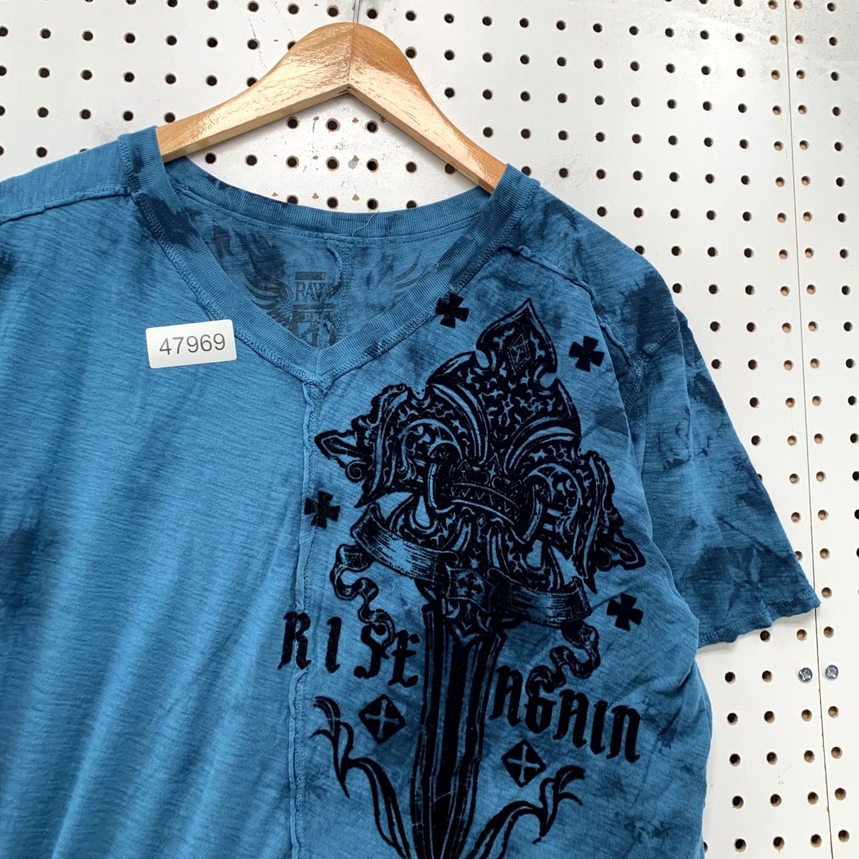 Southpole VINTAGE Southpole Shirt Mens M Blue Gothic Cross Wings Y2K Graphic Print Short Sleeve Crew Neck Size US M / EU 48-50 / 2 - 6 Thumbnail