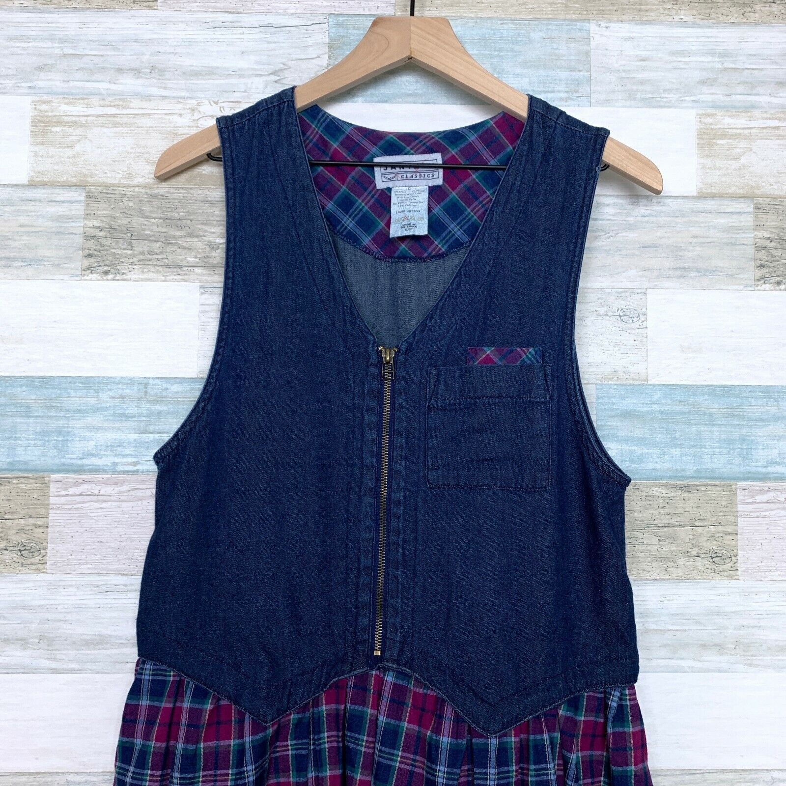 Jantzen Jantzen VTG 90s Denim Plaid Pinafore Smock Maxi Dress Blue S Size S / US 4 / IT 40 - 2 Thumbnail
