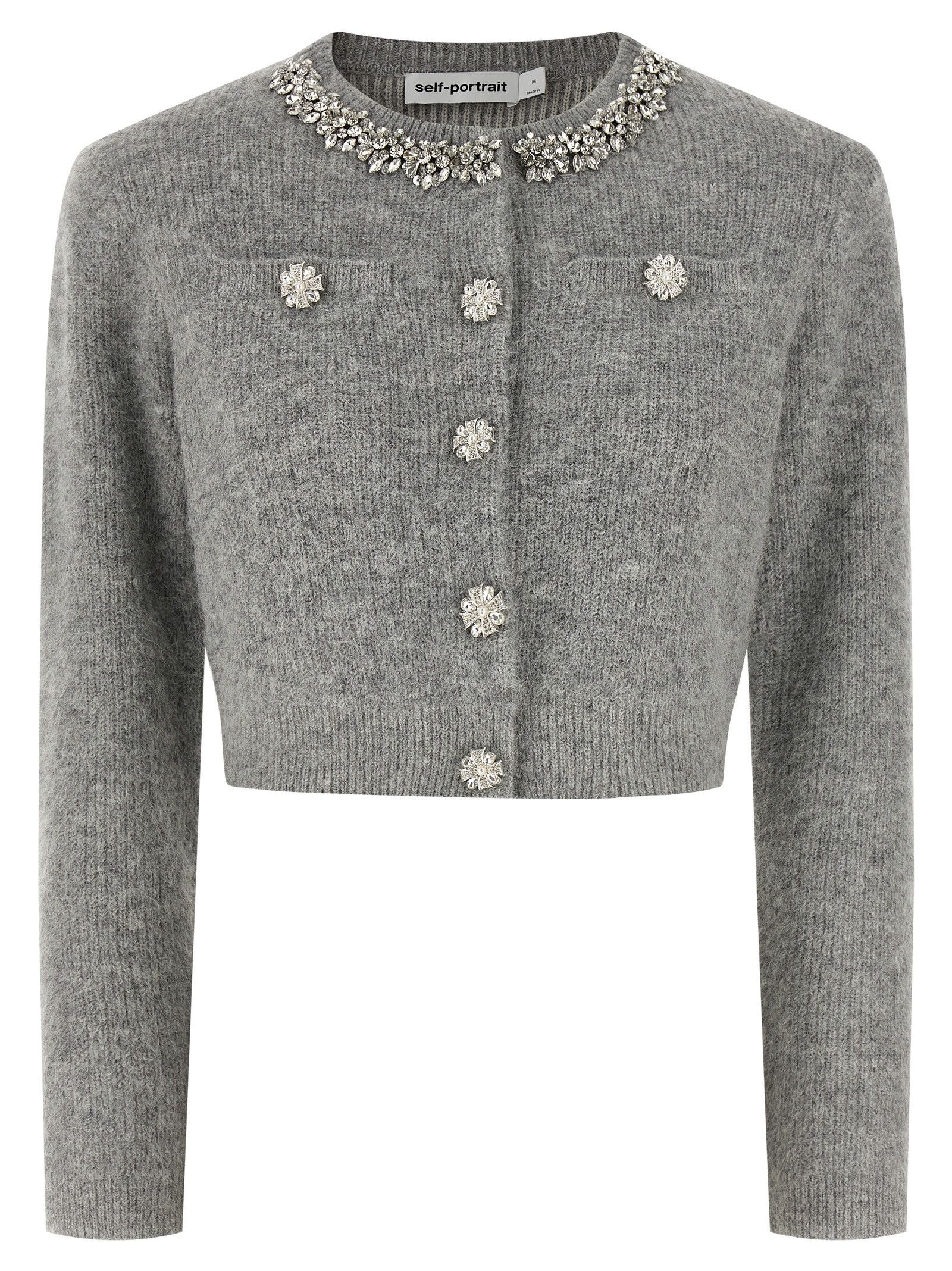 Self-Portrait 'Grey Fluffy Crystal Trim' cardigan Size XS / US 0-2 / IT 36-38 - 1 Thumbnail