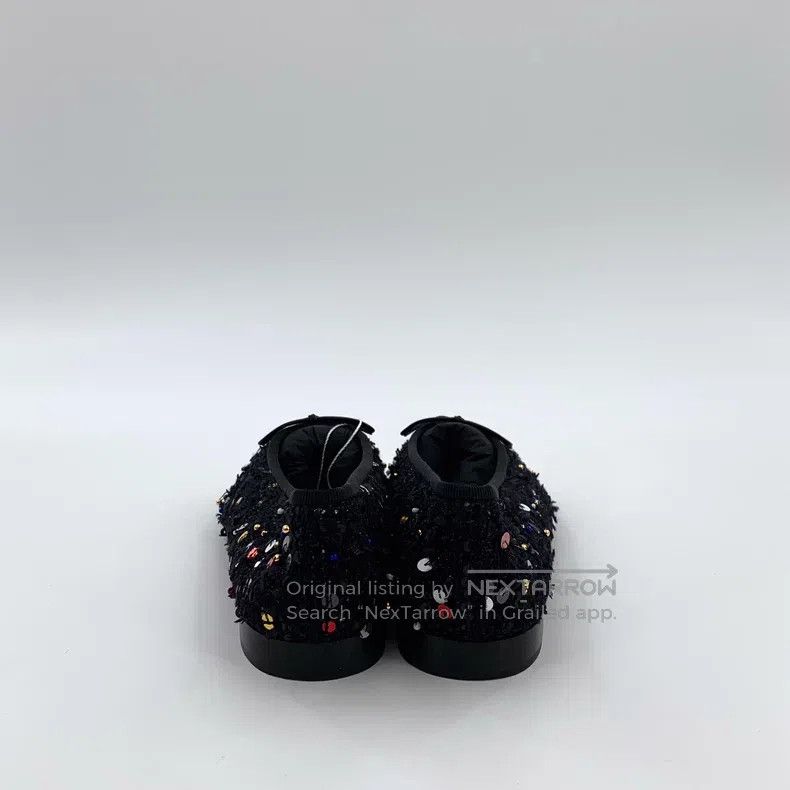 Chanel Chanel Black round toe woven coarse tweed sequin casual fl Size US 7.5 / IT 37.5 - 4 Thumbnail