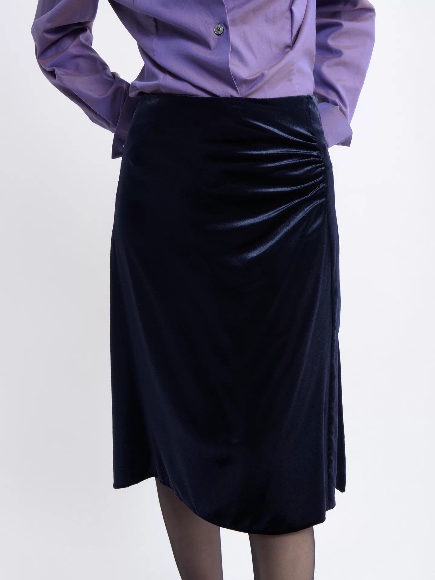 Prada PRADA Women's Velvet Sheen Pleated Skirt Deep Navy Size 25" / US 0 / IT 36 - 7 Thumbnail