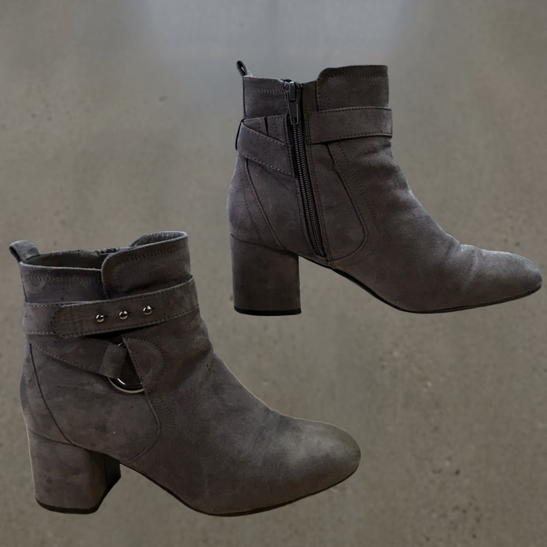 Vintage Kelly & Katie Boots Womens 7.5 Thelima Ankle Booties Gray Suede Heels Side Zip Boot Size US 8 / IT 38 - 1 Thumbnail