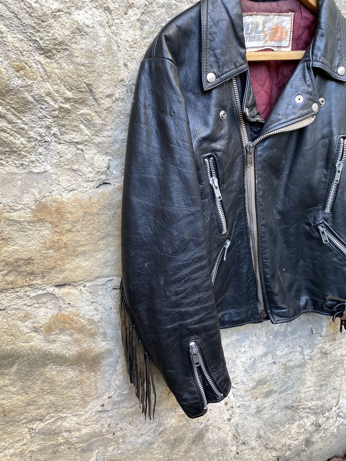 Vintage Rare Vintage 70s Wolf Leathers Fringed Leather Biker Jacket Size US L / EU 52-54 / 3 - 4 Thumbnail