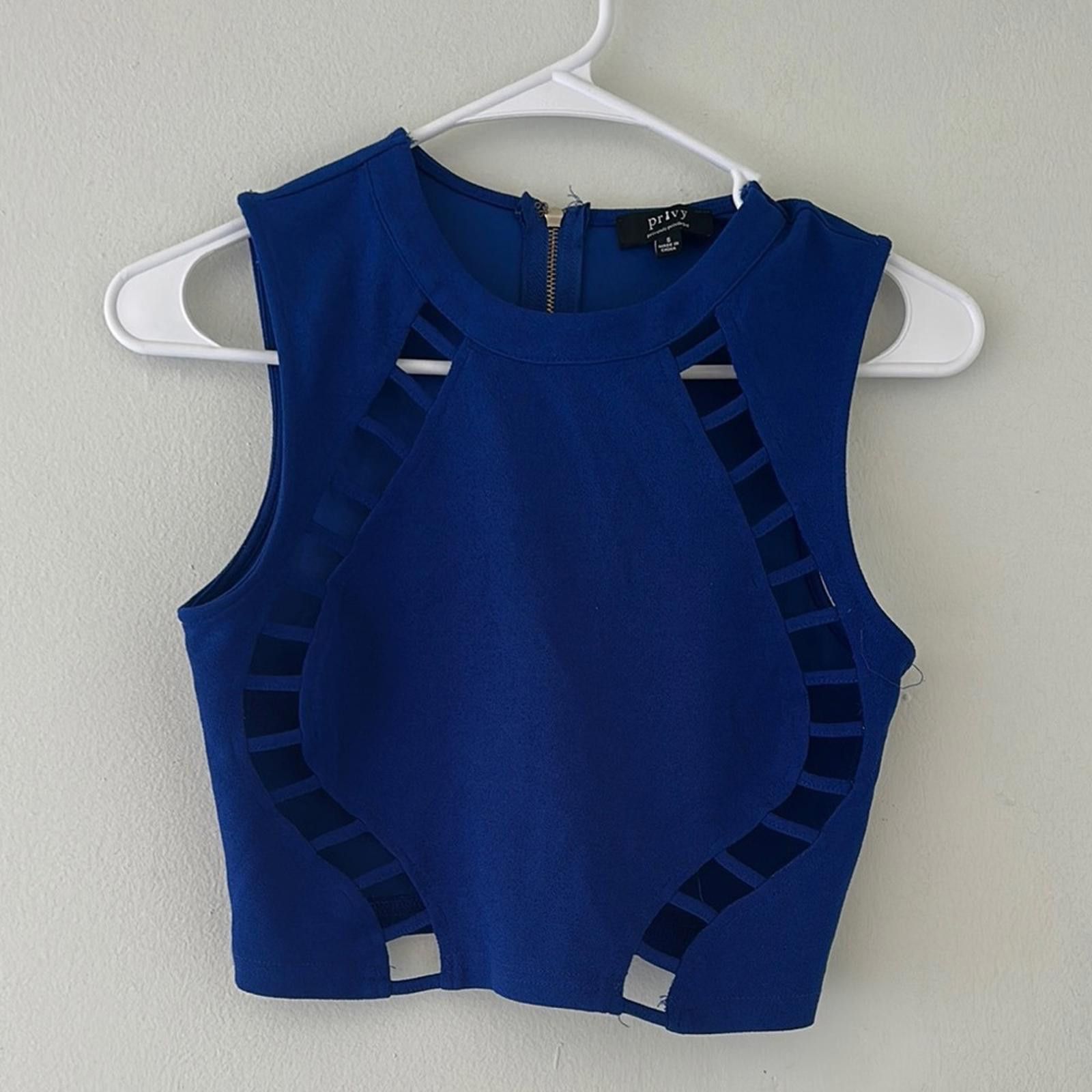Other Privy Blue Sleeveless Crop Tank with Cut Out Design Size S / US 4 / IT 40 - 1 Thumbnail