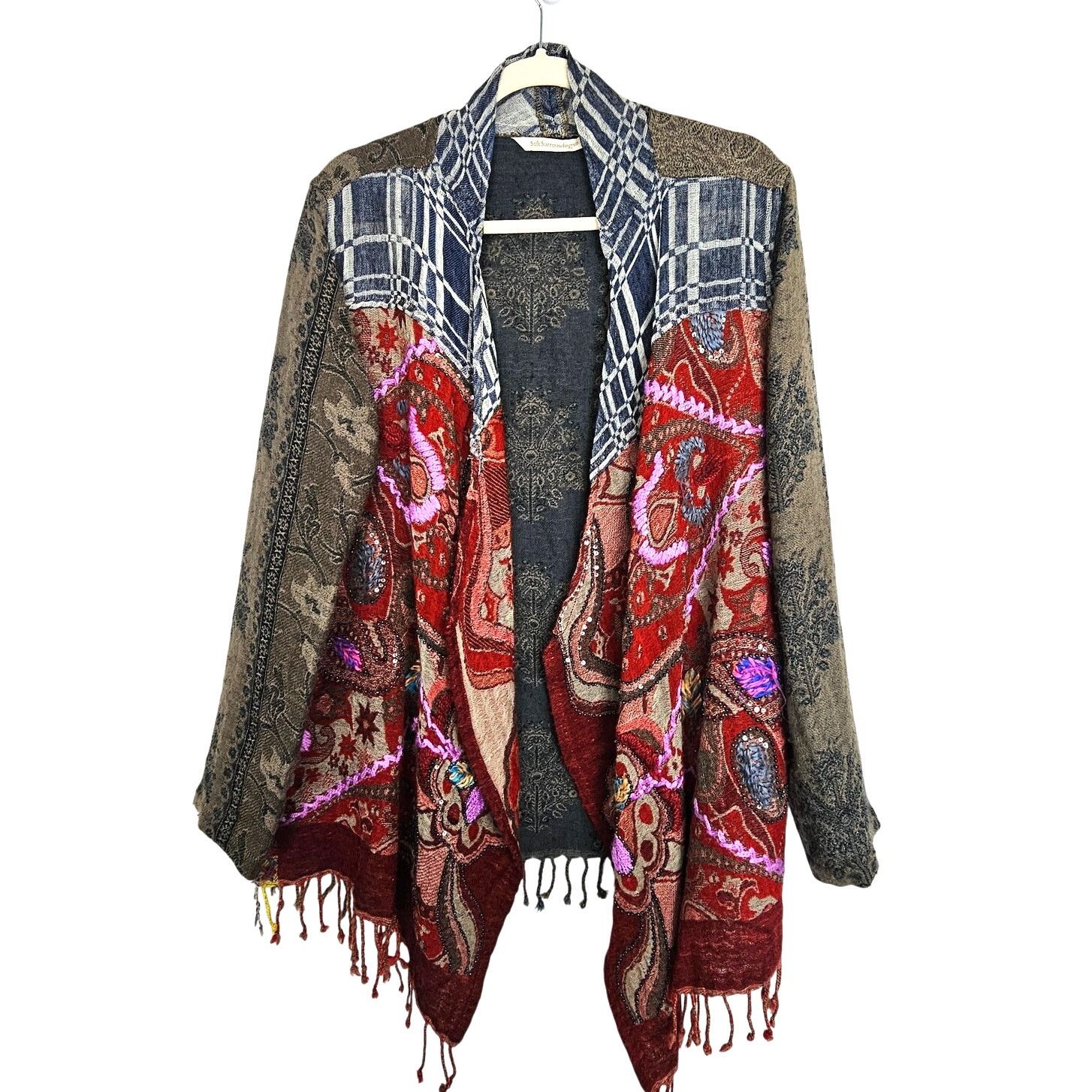 Soft Surroundings Soft Surroundings Juliette Wool Cardgan Sweater Fringe Boho Size ONE SIZE - 1 Thumbnail