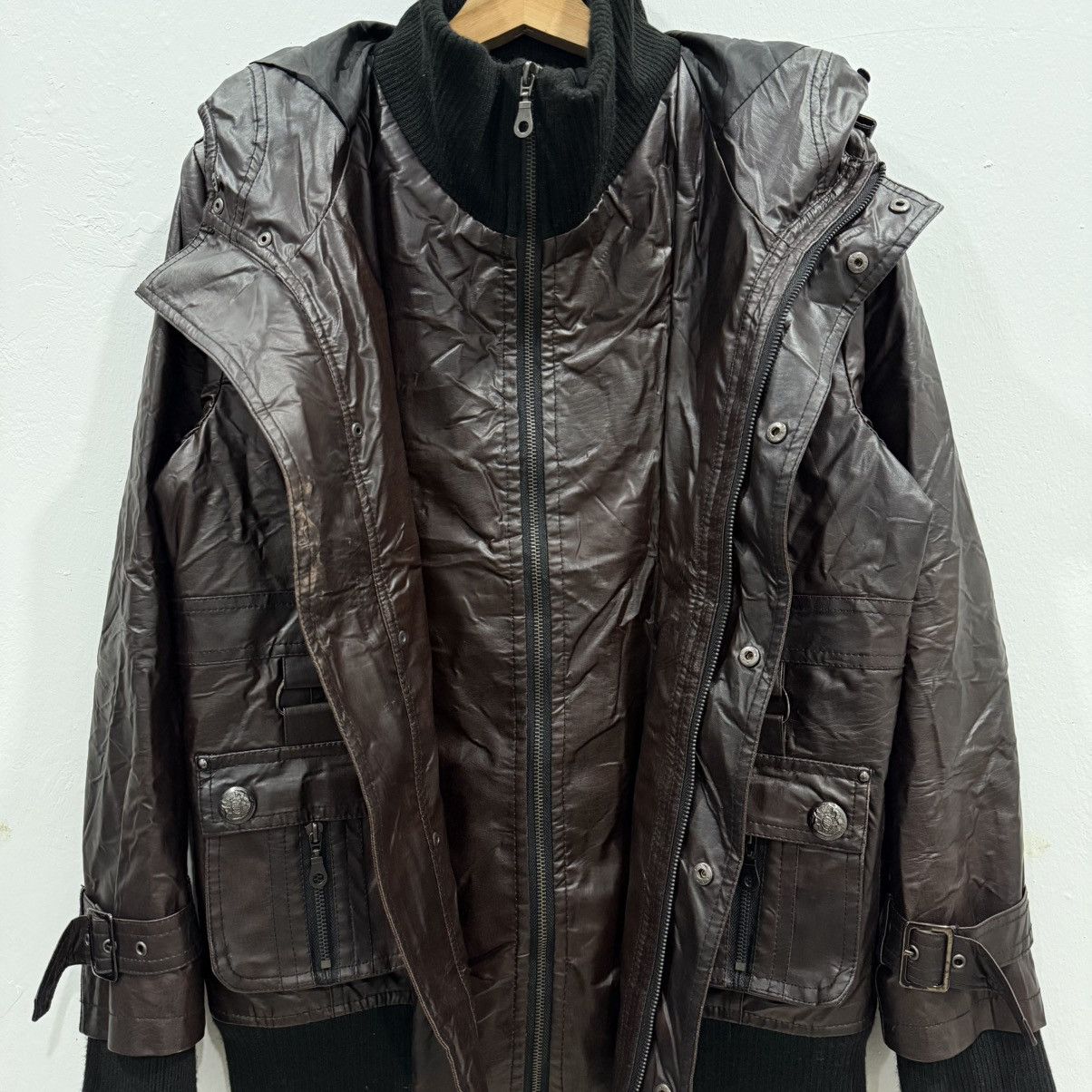In The Attic In The Attic Leather Double Zip Hooded Jacket Size US L / EU 52-54 / 3 - 3 Thumbnail