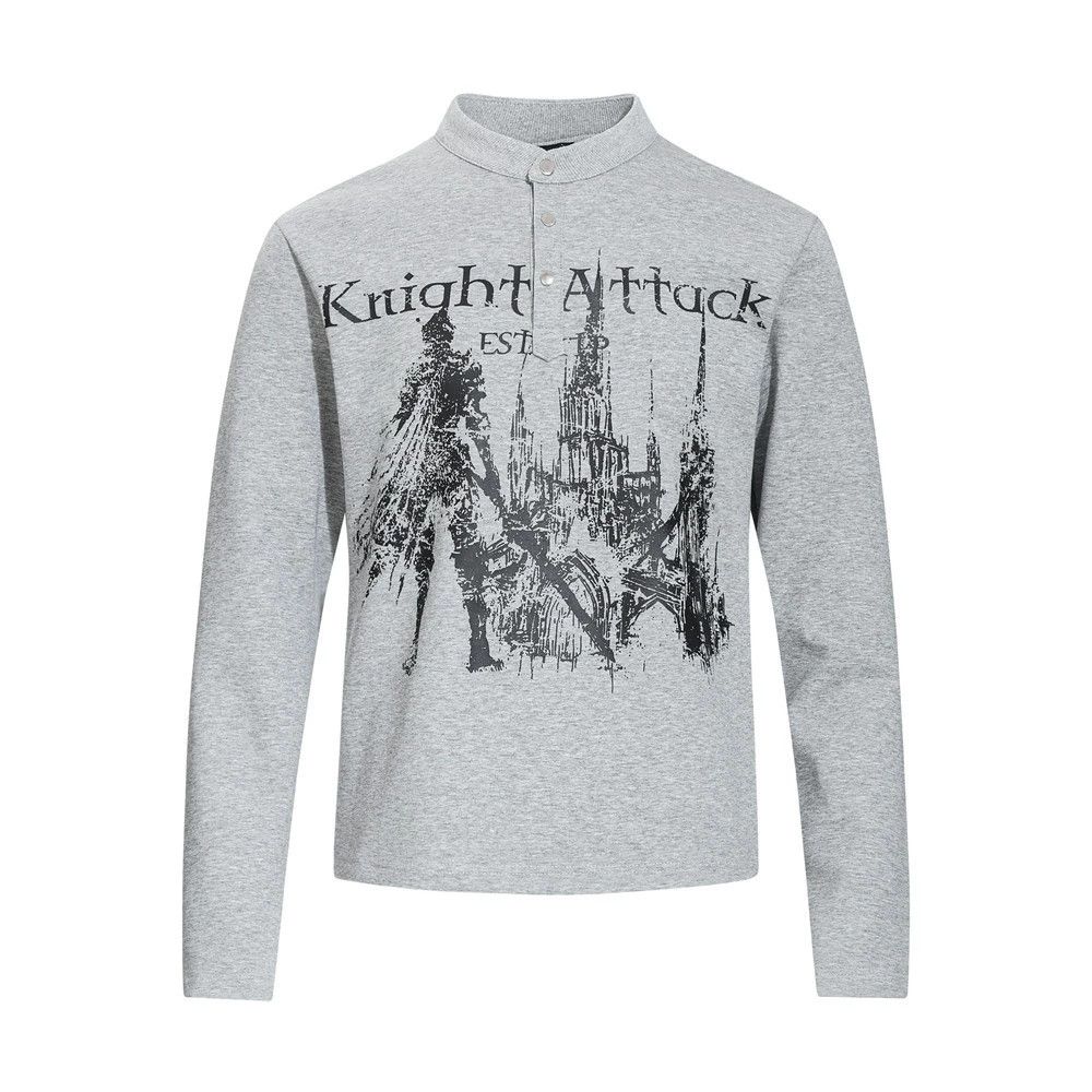 Vintage Men's casual trendy button anime print long-sleeved T-shirt Size US M / EU 48-50 / 2 - 1 Thumbnail