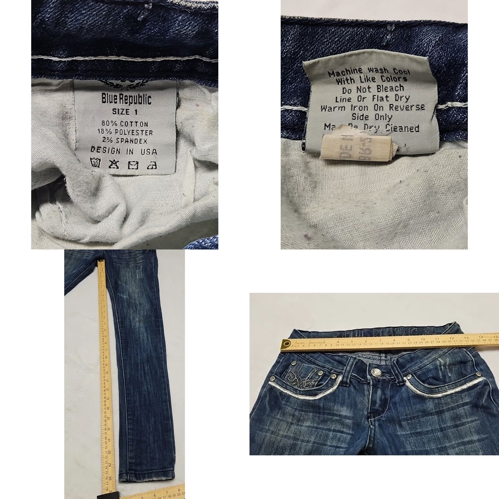 New Republic Y2K Blue Republic Skinny Jeans Size 1 Regular Women Stretch Denim Embroidered Back Pockets Blue 24 in Waist 30 in Inseam Size 25" / US 0 / IT 36 - 8 Thumbnail
