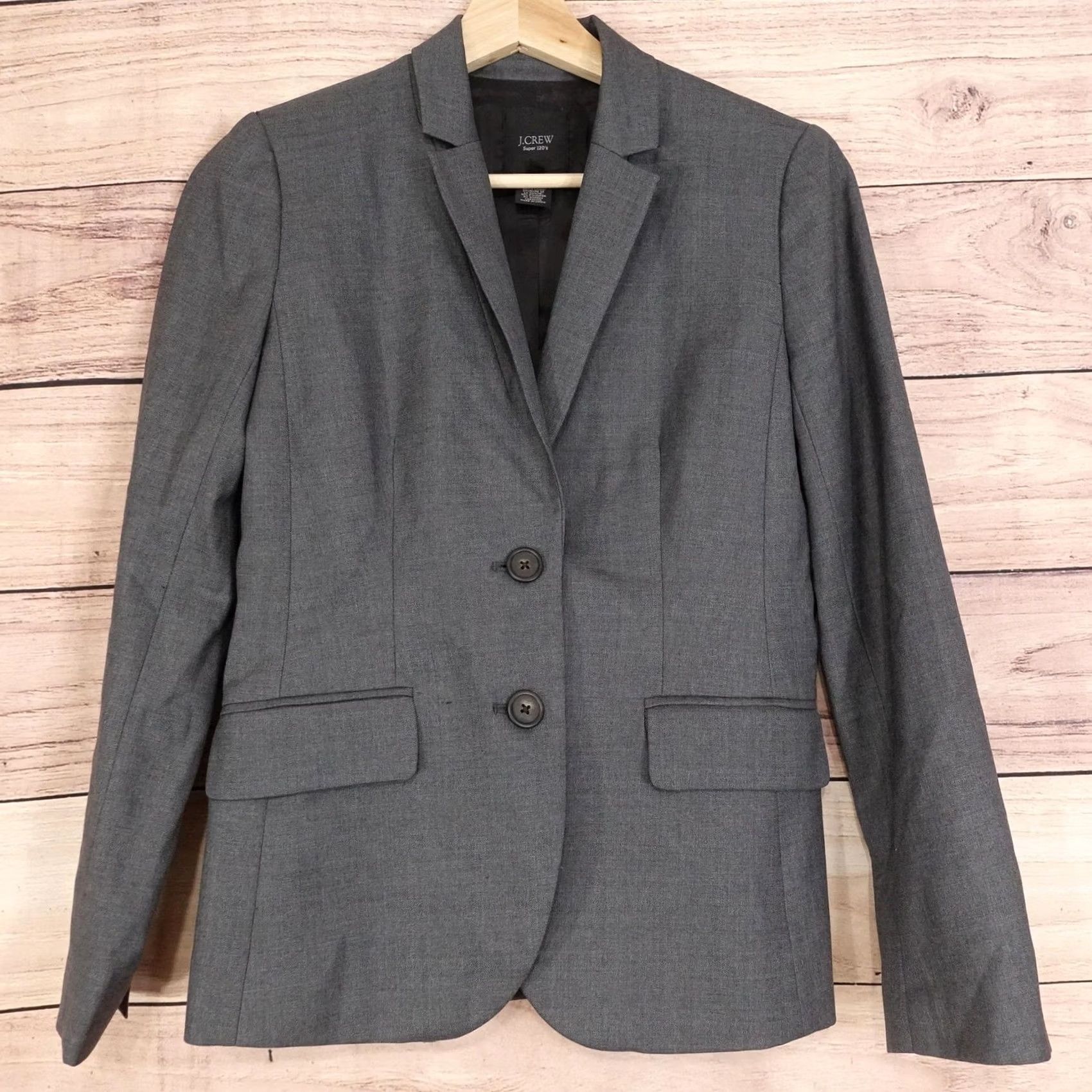 J.Crew J.Crew Womens 2P Gray Wool Blazer - Lined & Tailored Workwear Size XS / US 0-2 / IT 36-38 - 2 Thumbnail