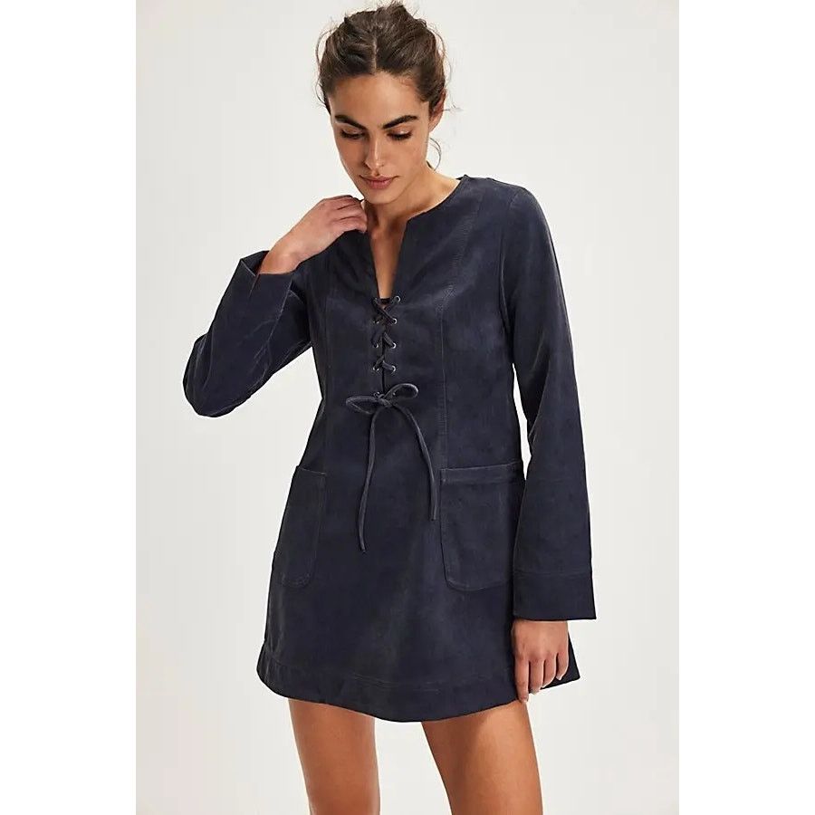 Free People New Bradley Faux Suede Shift Style Mini Dress $168 XS LaceUp Size XS / US 0-2 / IT 36-38 - 2 Thumbnail