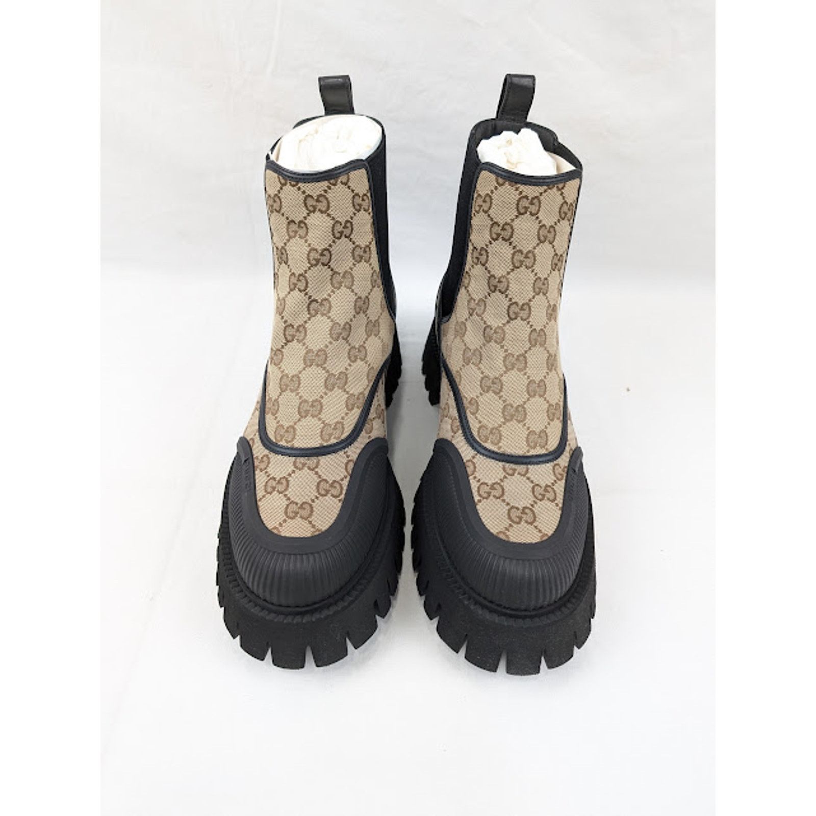 Gucci o1rshd1 Novo GG Canvas Chelsea Boots in Beige/Ebony Size US 11.5 / EU 44-45 - 13 Thumbnail