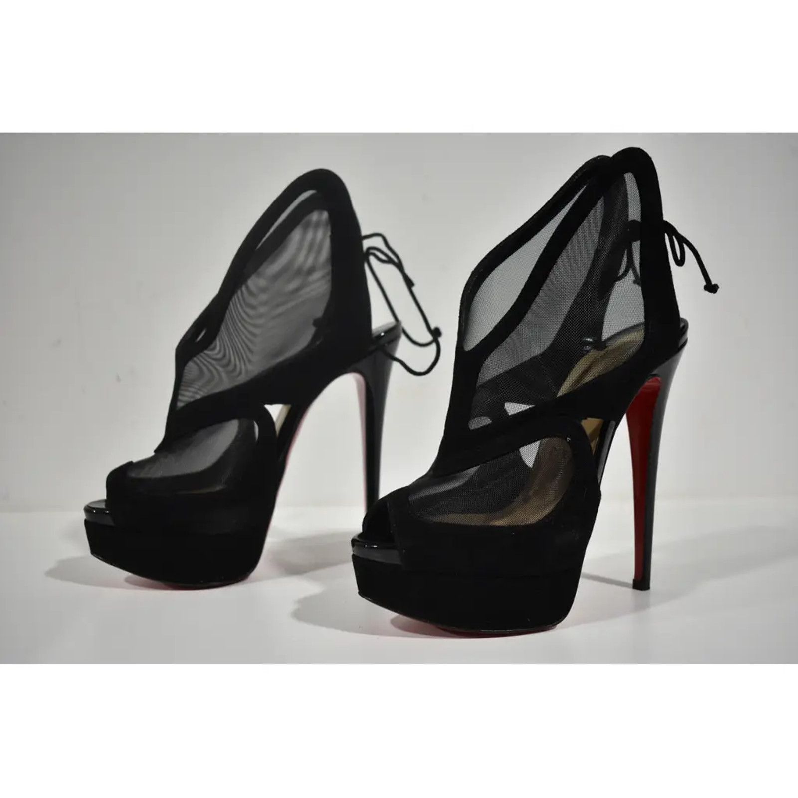 Christian Louboutin Farfamesh 150 Black Platform Peep Toe Sandal Heel Pump 36 Size US 6 / IT 36 - 8 Thumbnail
