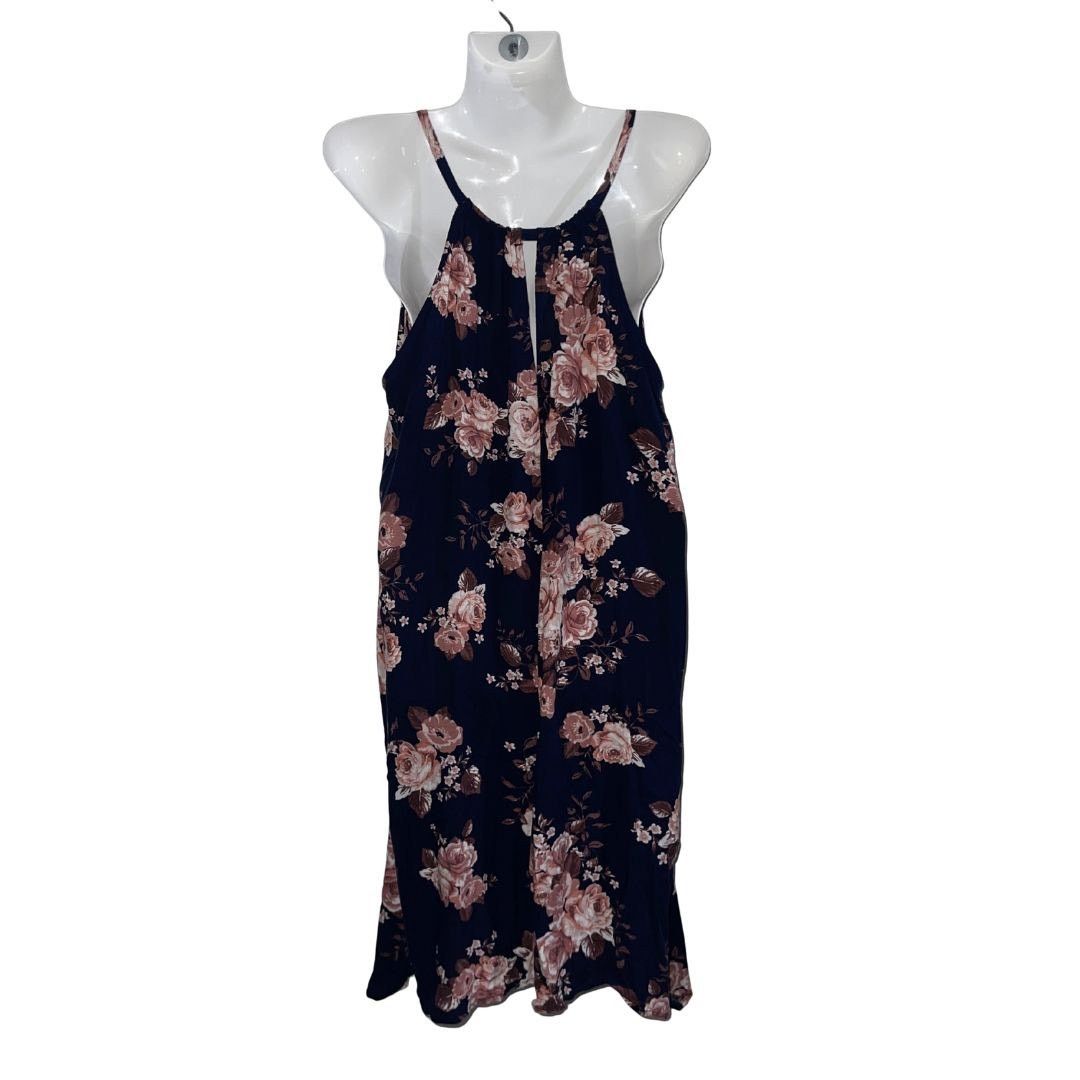 Other Maurices Navy Floral Halter Neck Mini Dress Hanky Hemline Size XL / US 12-14 / IT 48-50 - 2 Thumbnail