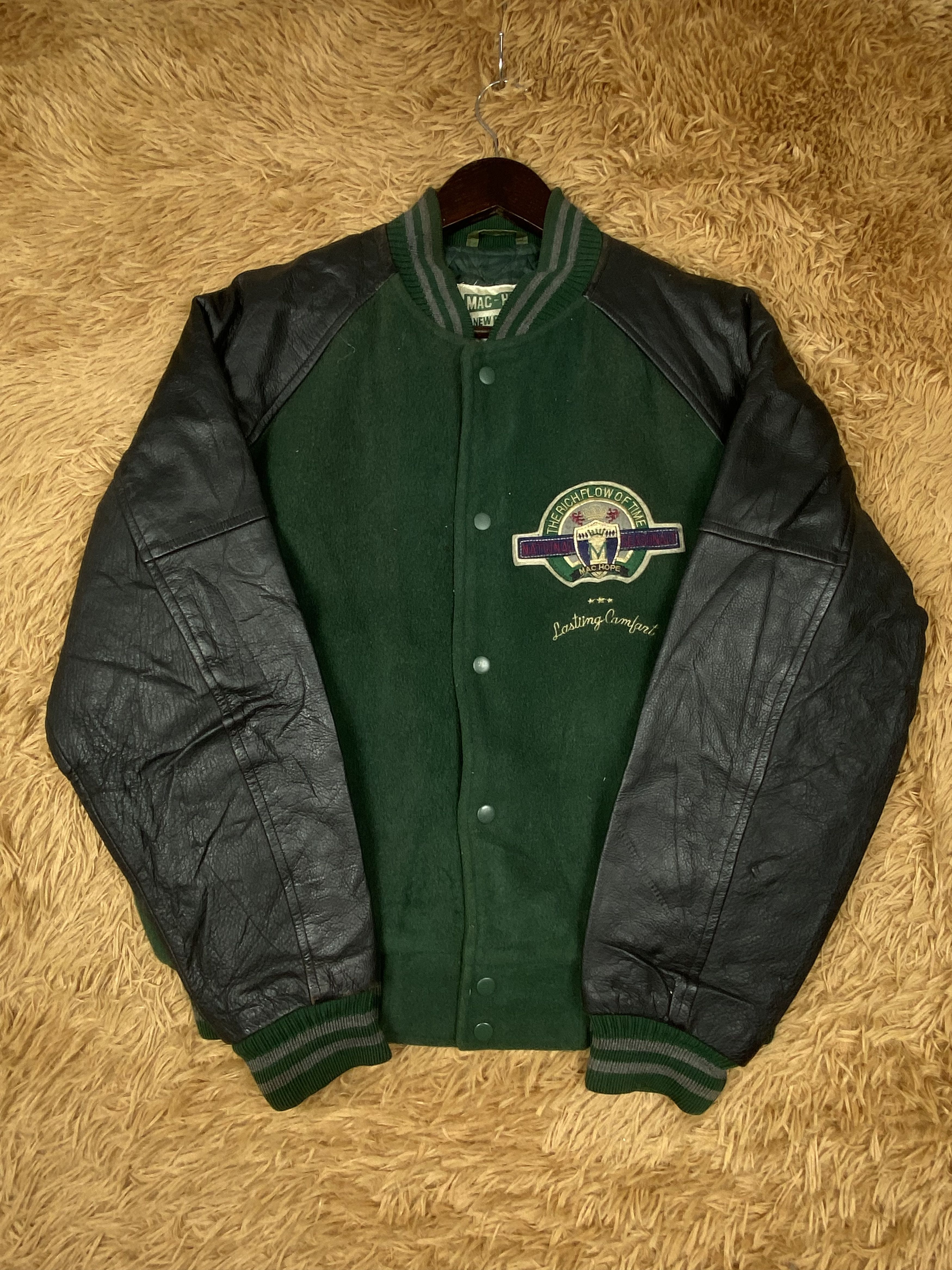 Japanese Brand Vintage Mac Hope Leather Sleeve Varsity Jacket DJ0205 Size US L / EU 52-54 / 3 - 5 Thumbnail