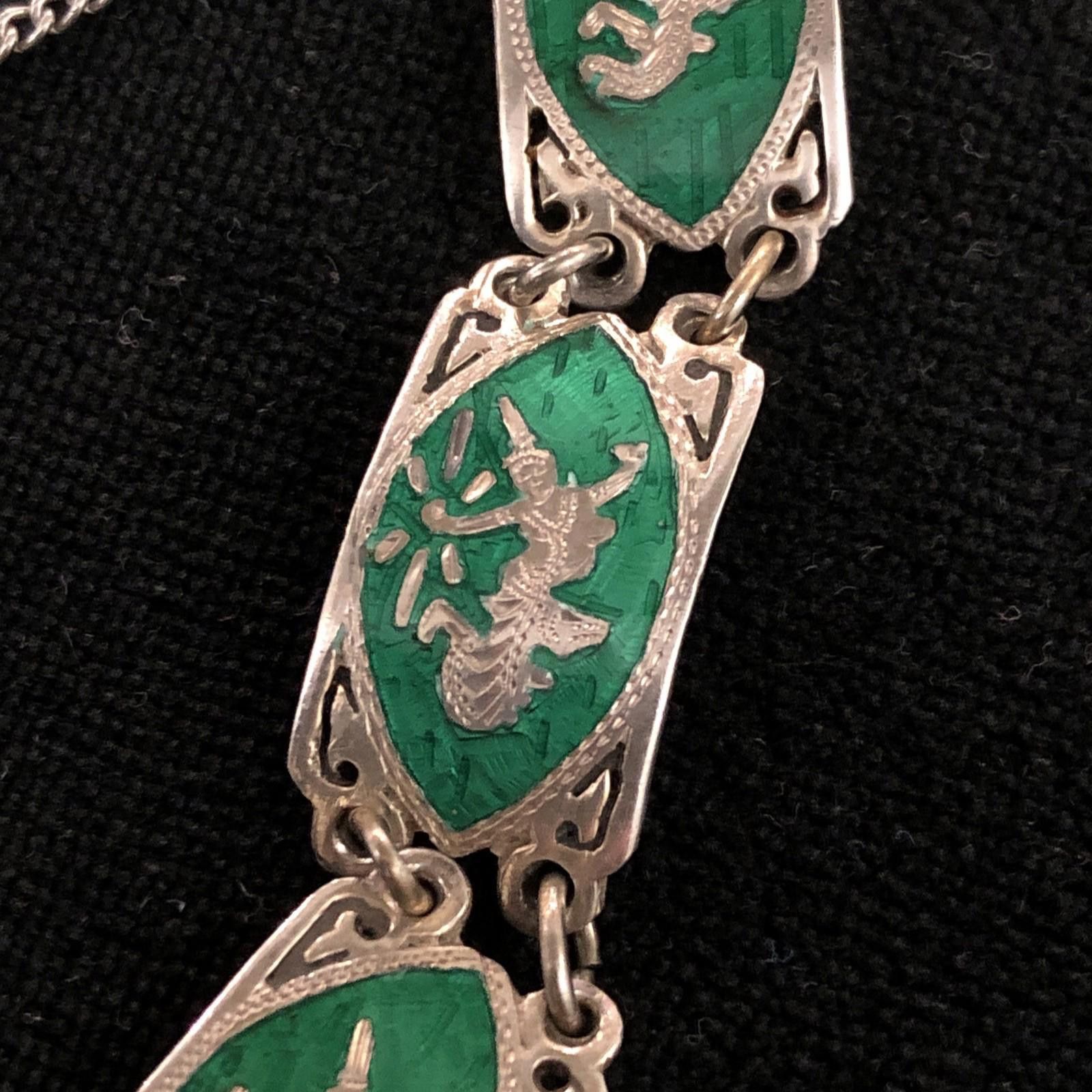 Other SIAM STERLING NIELLO GREEN ENAMEL GODDESS DANCER THAI Size ONE SIZE - 4 Thumbnail