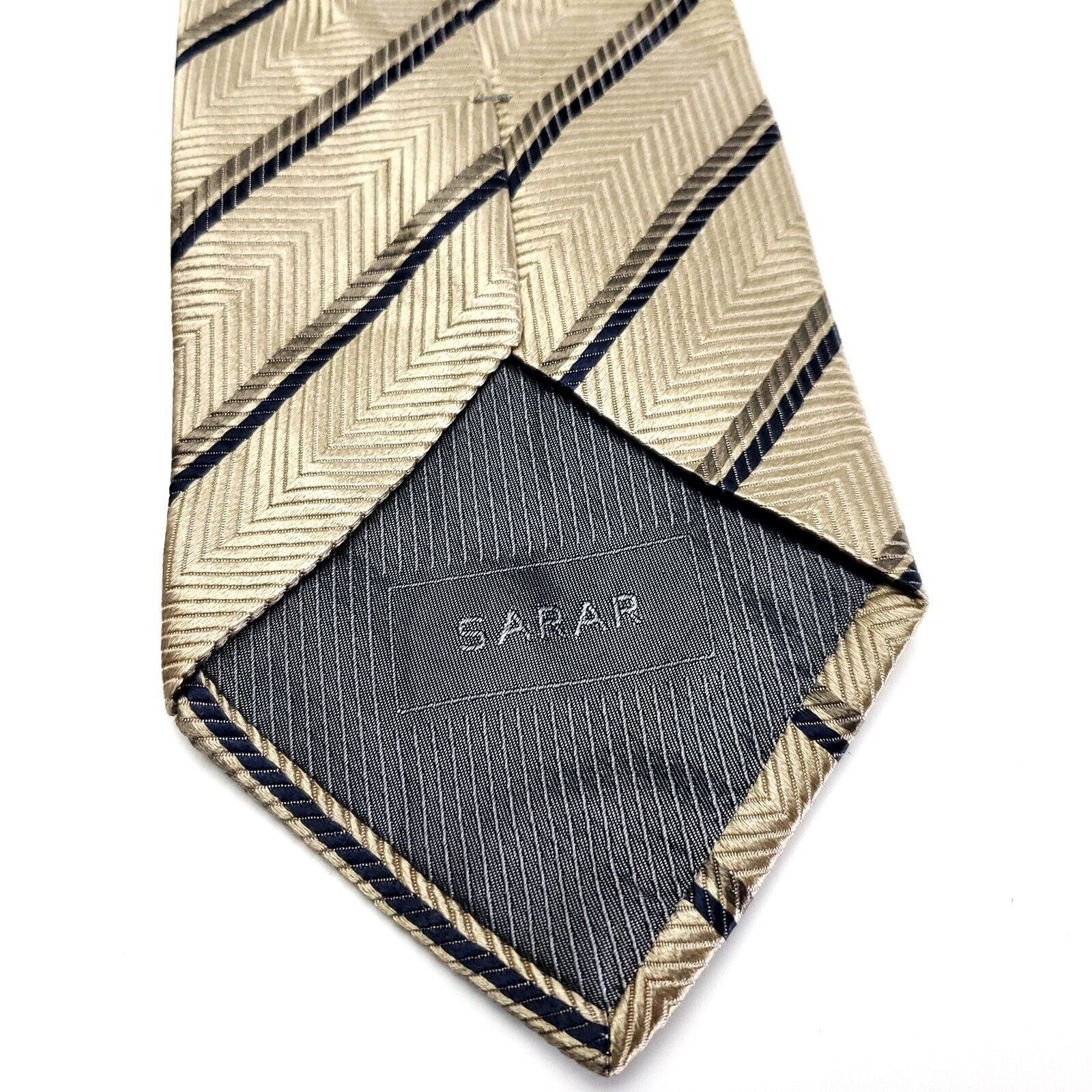 Sarar Sarar Tan Striped Herringbone Woven Silk Tie Size ONE SIZE - 3 Thumbnail