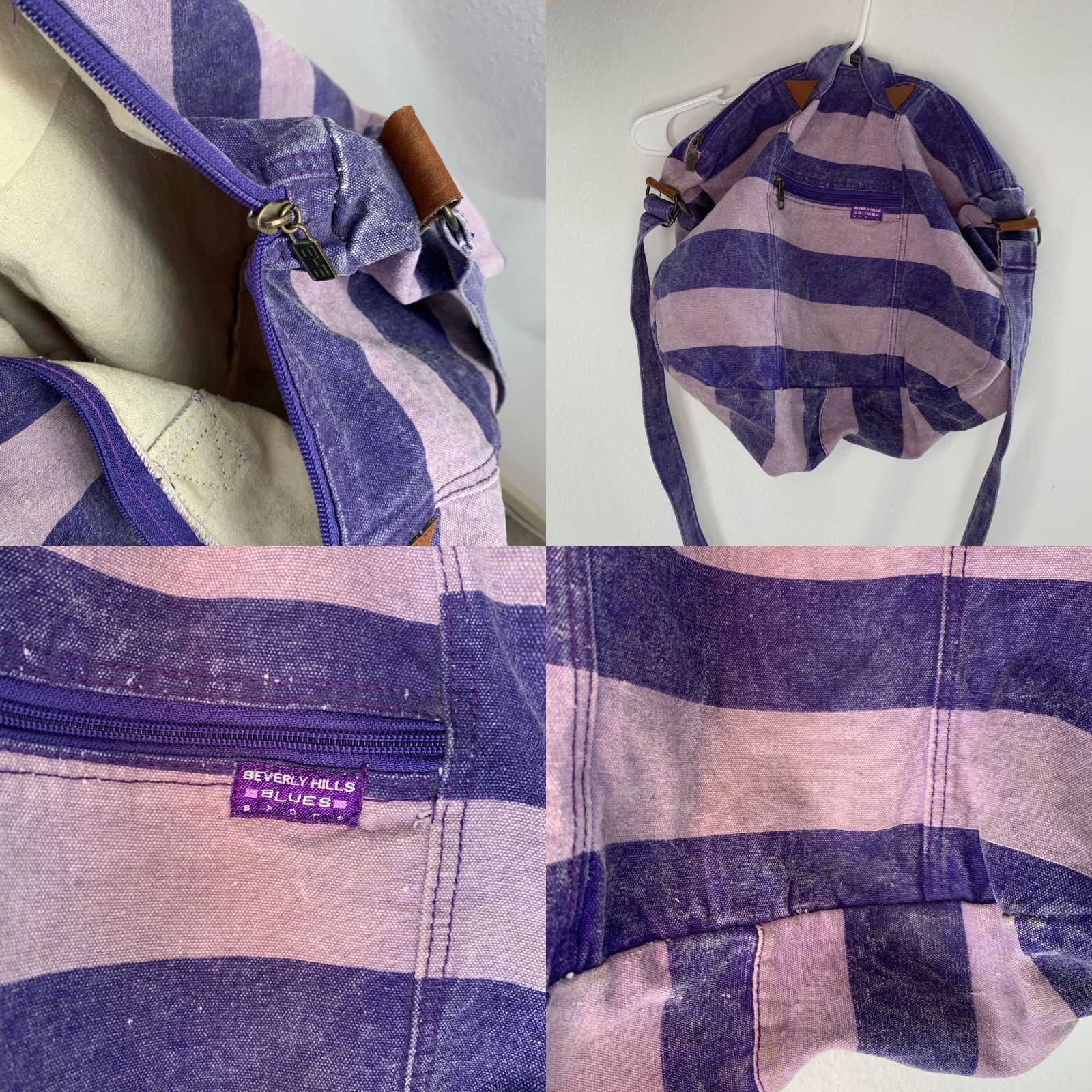 Vintage VINTAGE Beverly Hills Blues Purple Canvas Striped Crossbody Bag Size ONE SIZE - 9 Thumbnail