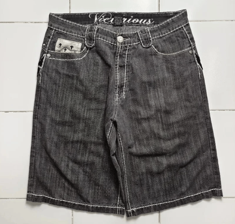 Japanese Brand Big Print Loose Denim Shorts Size US 36 / EU 52 - 2 Thumbnail