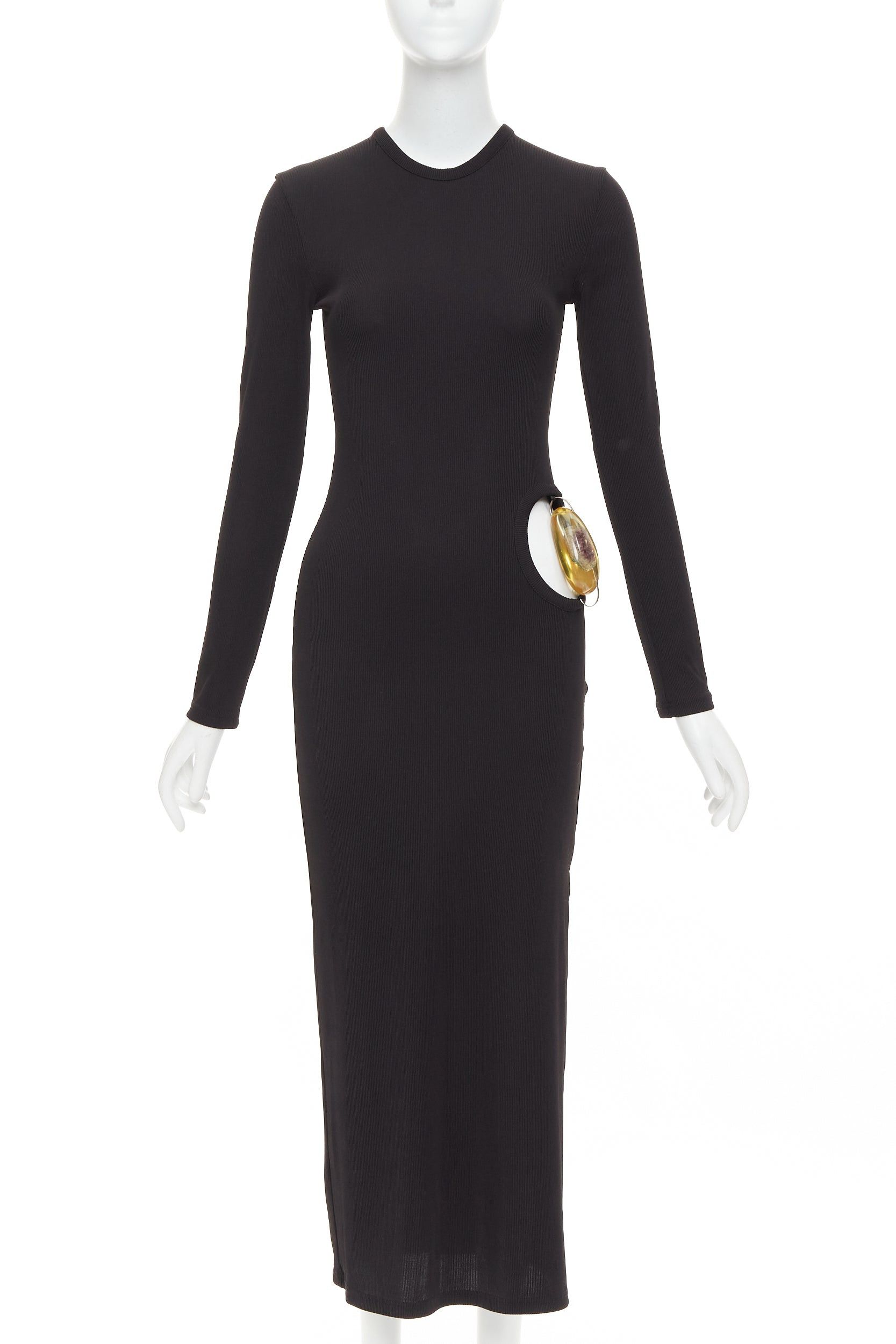 Christopher Esber CHRISTOPHER ESBER black ribbed brown acrylic crystal insert cut out body con dress UK6 XS Size XS / US 0-2 / IT 36-38 - 1 Thumbnail